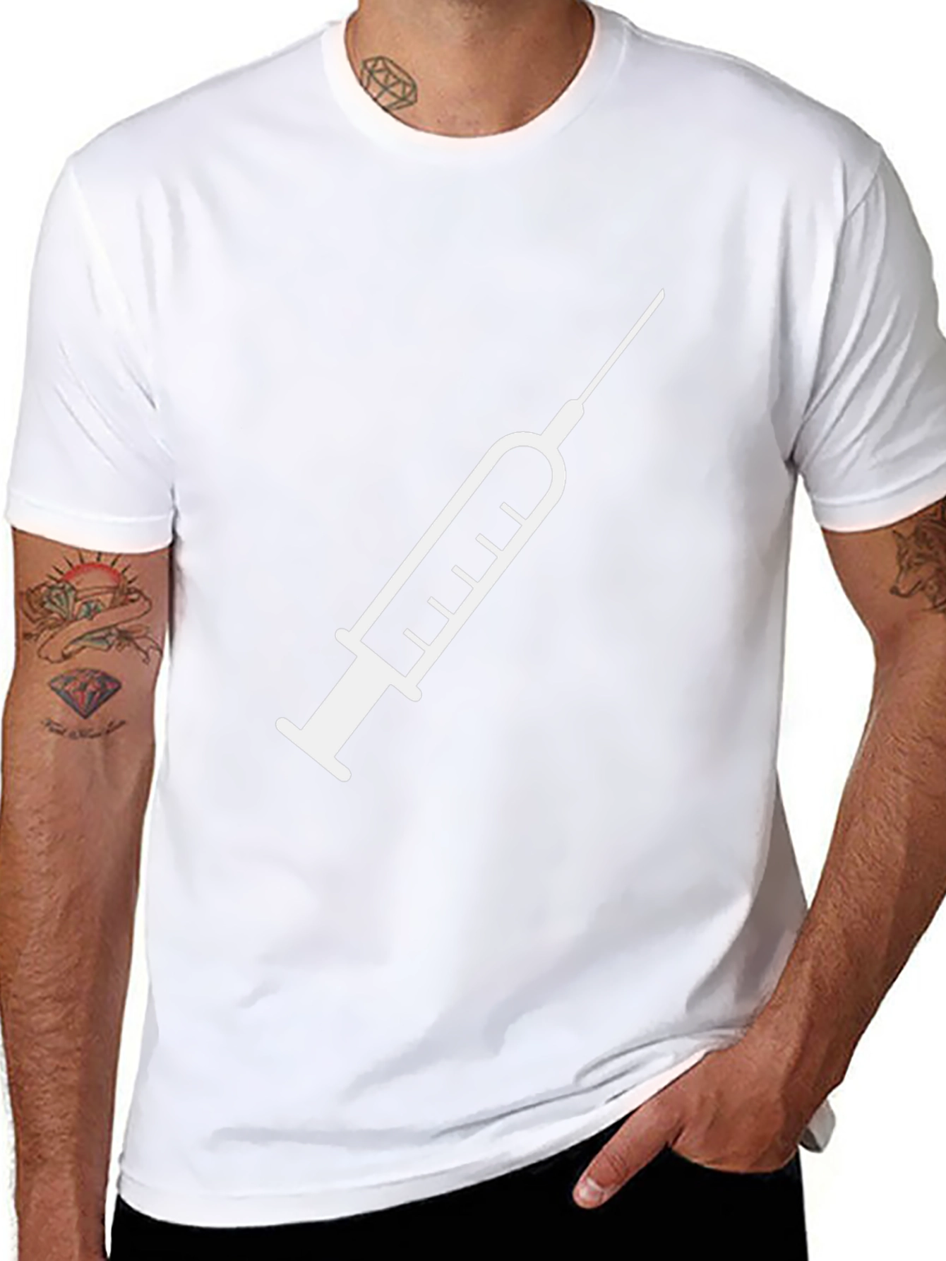 Vaccination T-Shirt: White Syringe Graphic Black Tee
