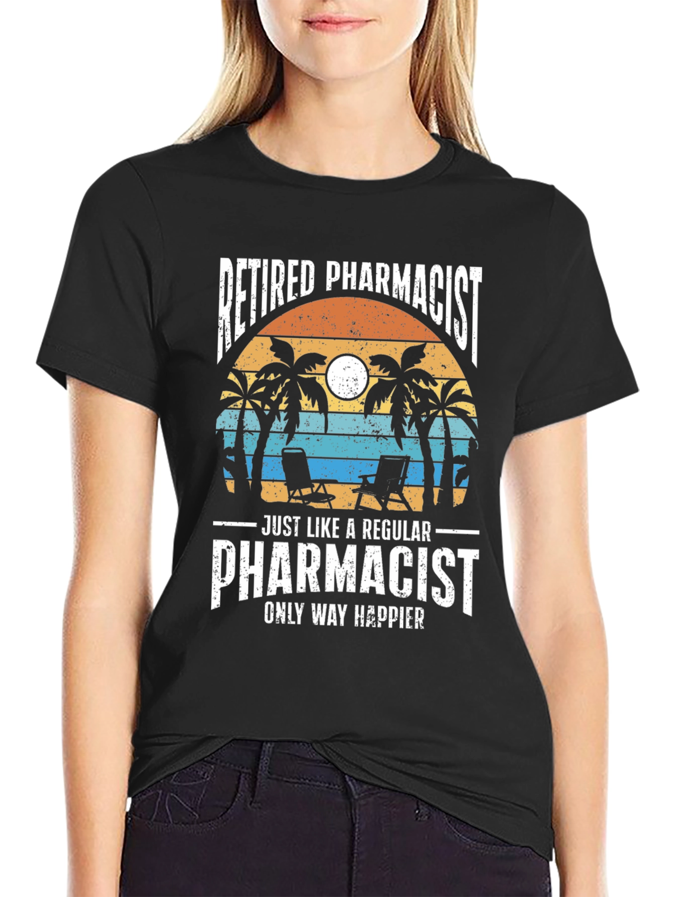Retired Pharmacist T-Shirt - Beach Scene Design