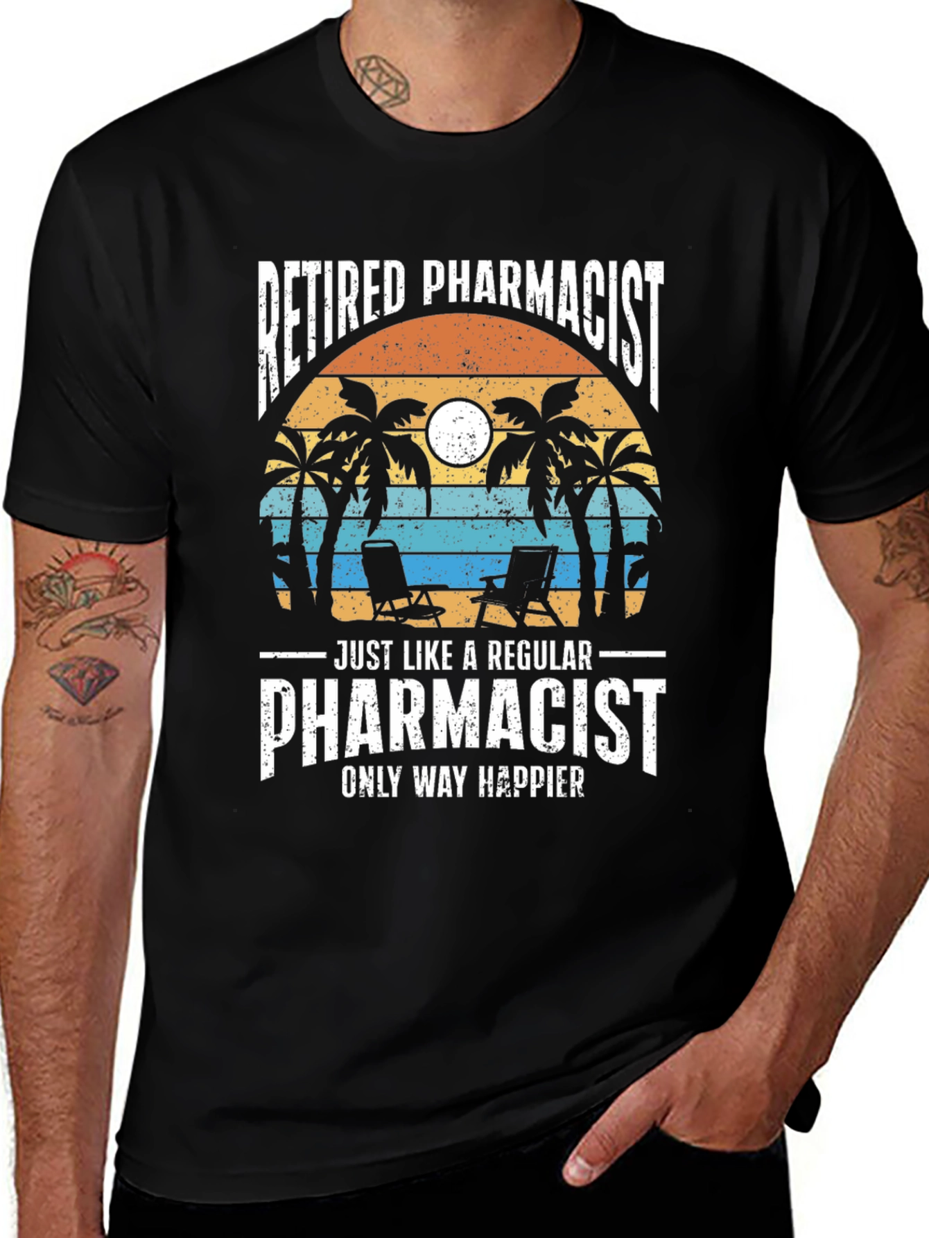 Retired Pharmacist T-Shirt - Beach Scene Design