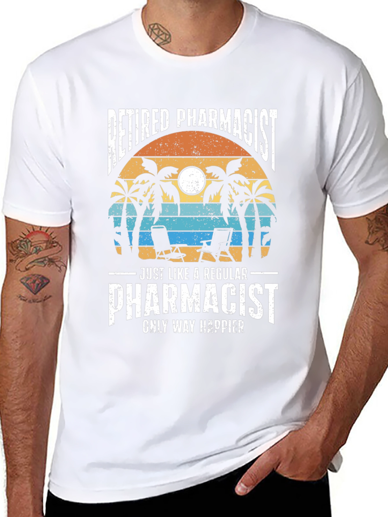 Retired Pharmacist T-Shirt - Beach Scene Design