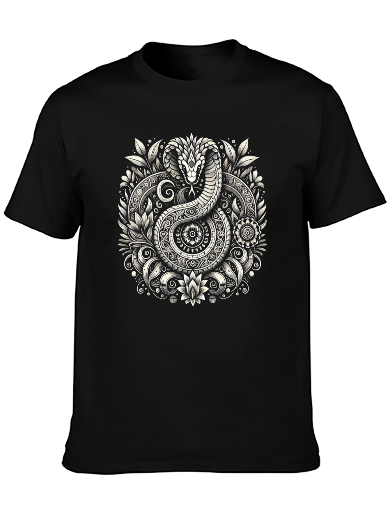 Ornate Snake Graphic Tee - Black