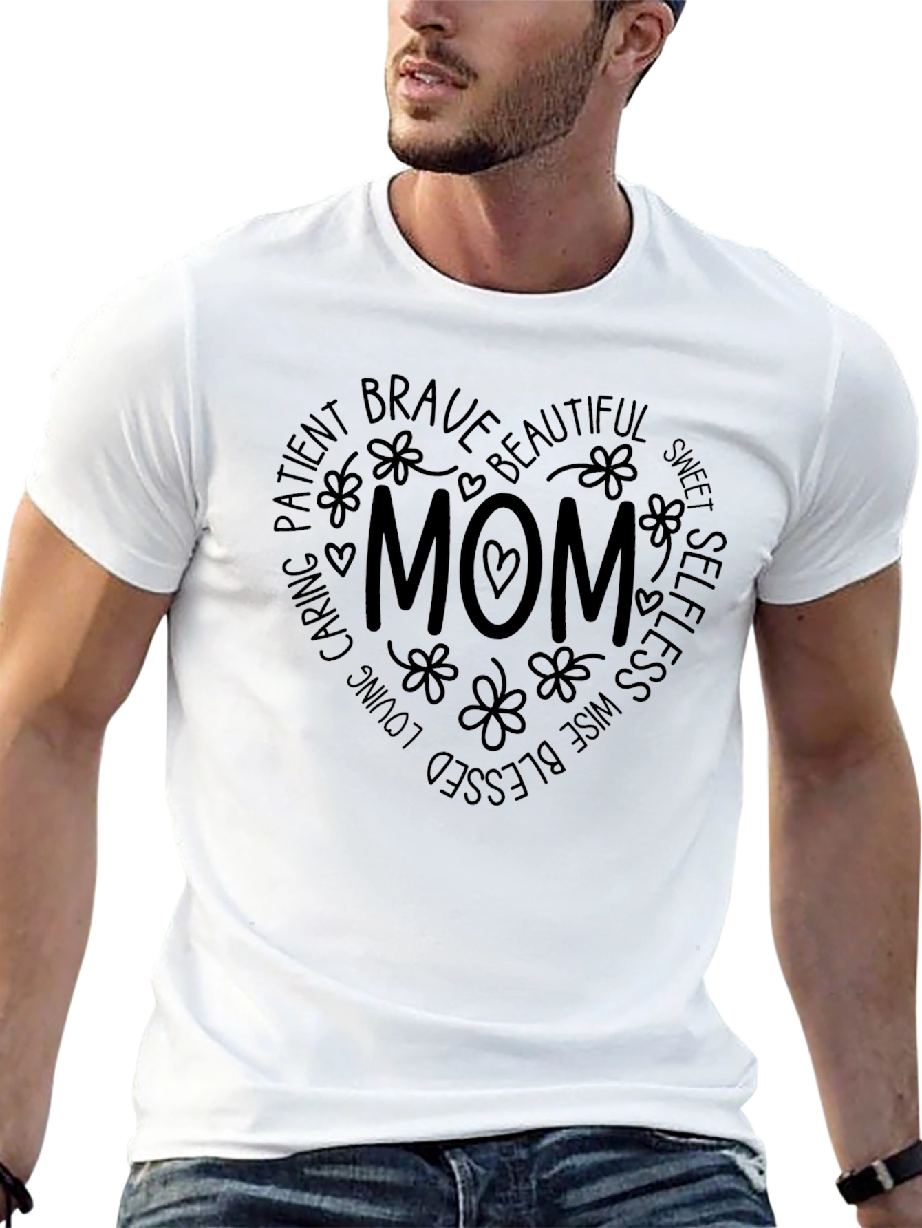 Mom Heart Graphic Tee - Black Cotton Casual T-Shirt