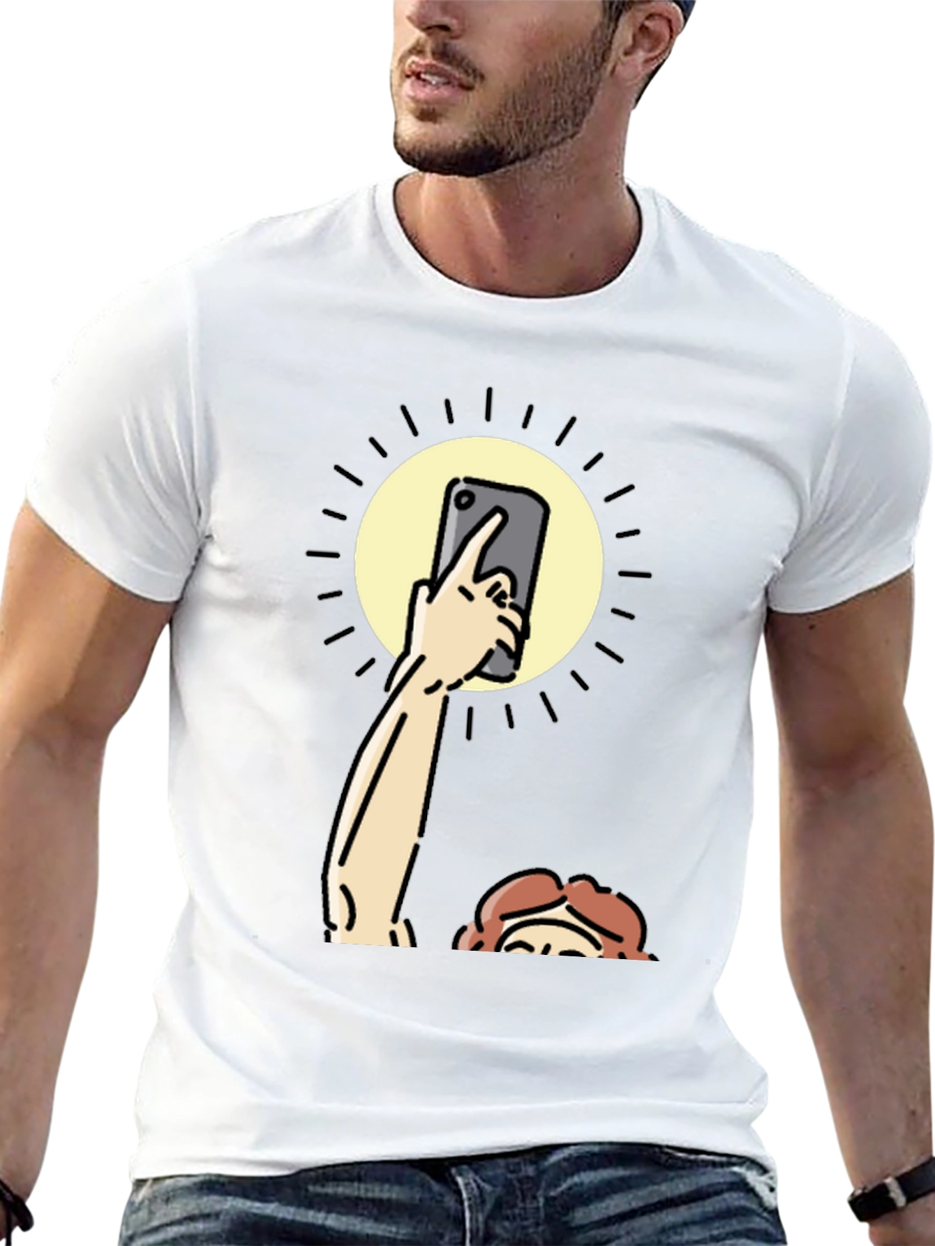 Funny Sun Selfie Black T-Shirt