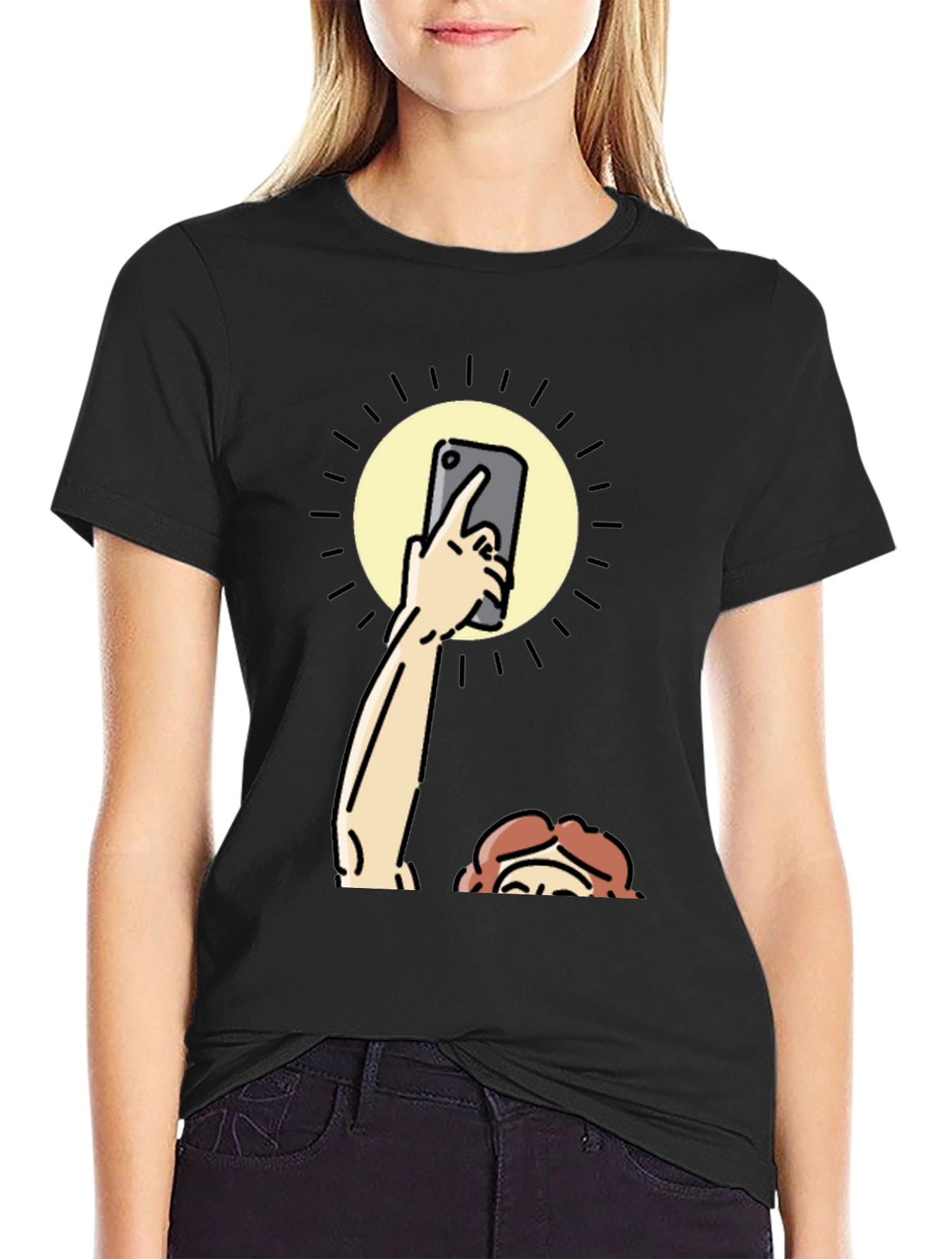 Funny Sun Selfie Black T-Shirt