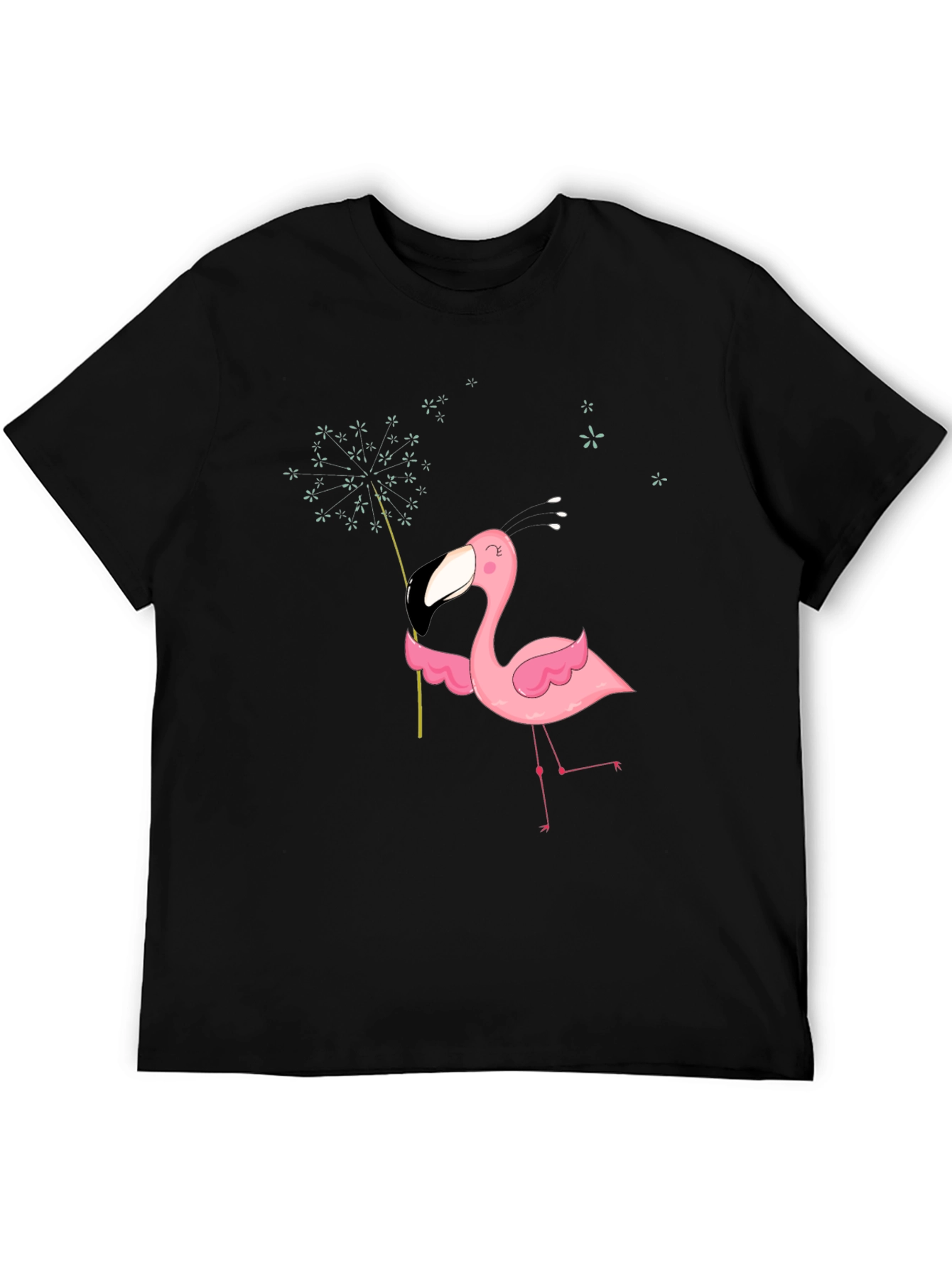 Mens Black T-Shirt with Flamingo Graphic