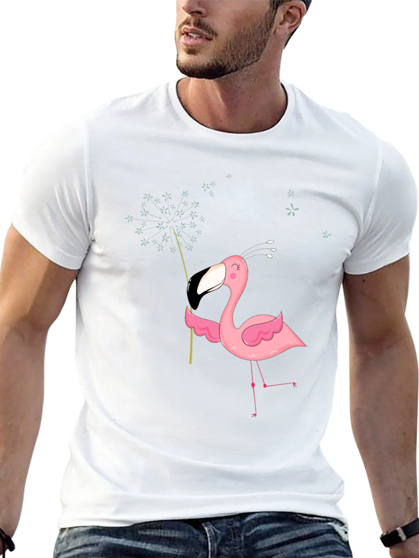 Mens Black T-Shirt with Flamingo Graphic