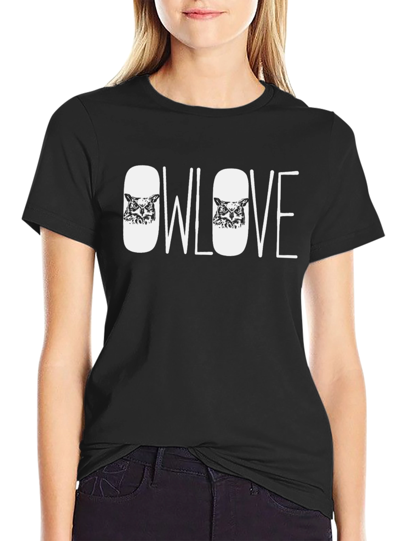 Owl Love Graphic Tee - Black Cotton Blend