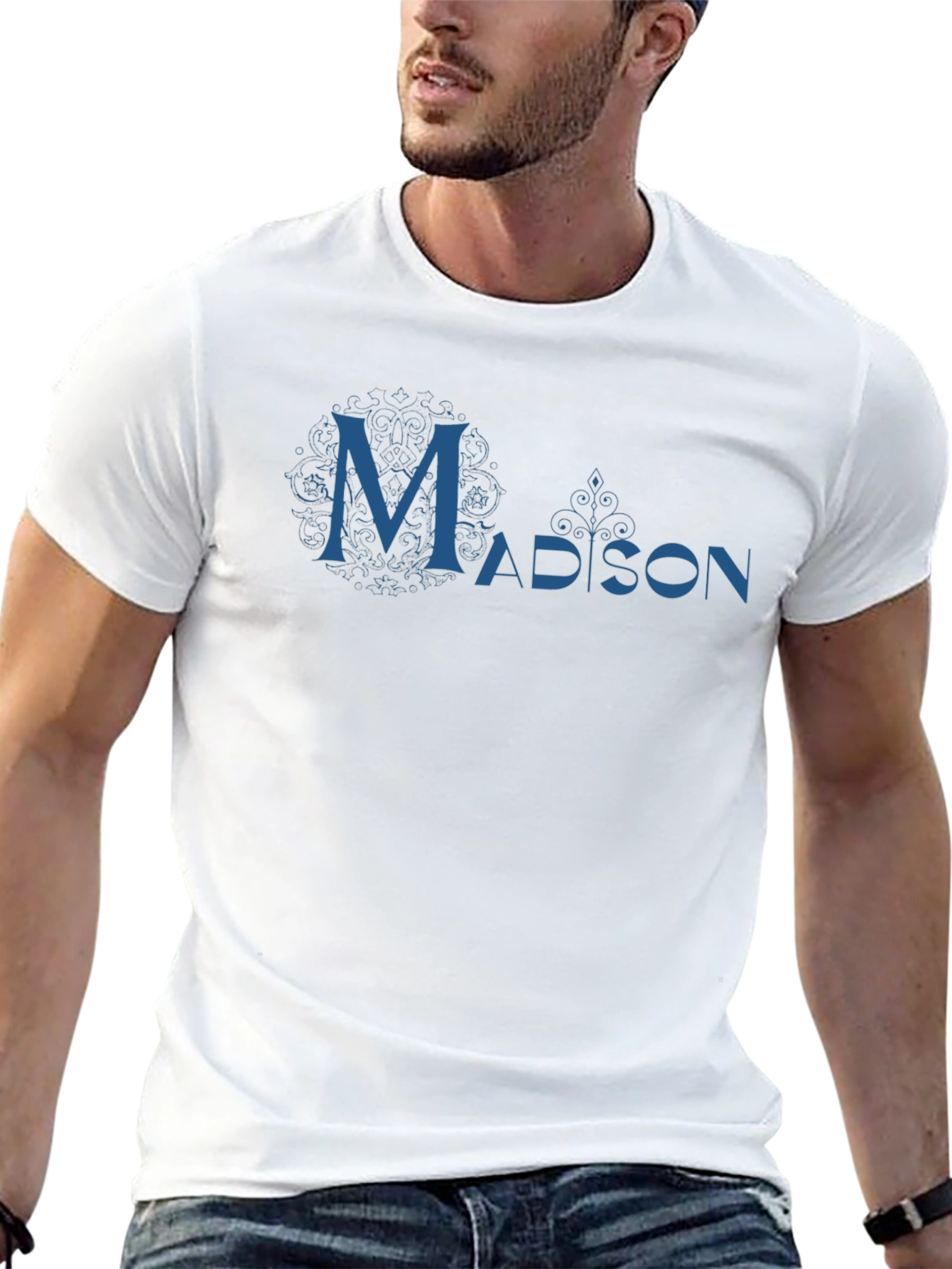 Madison Graphic Tee - Cool Blue Design on Black