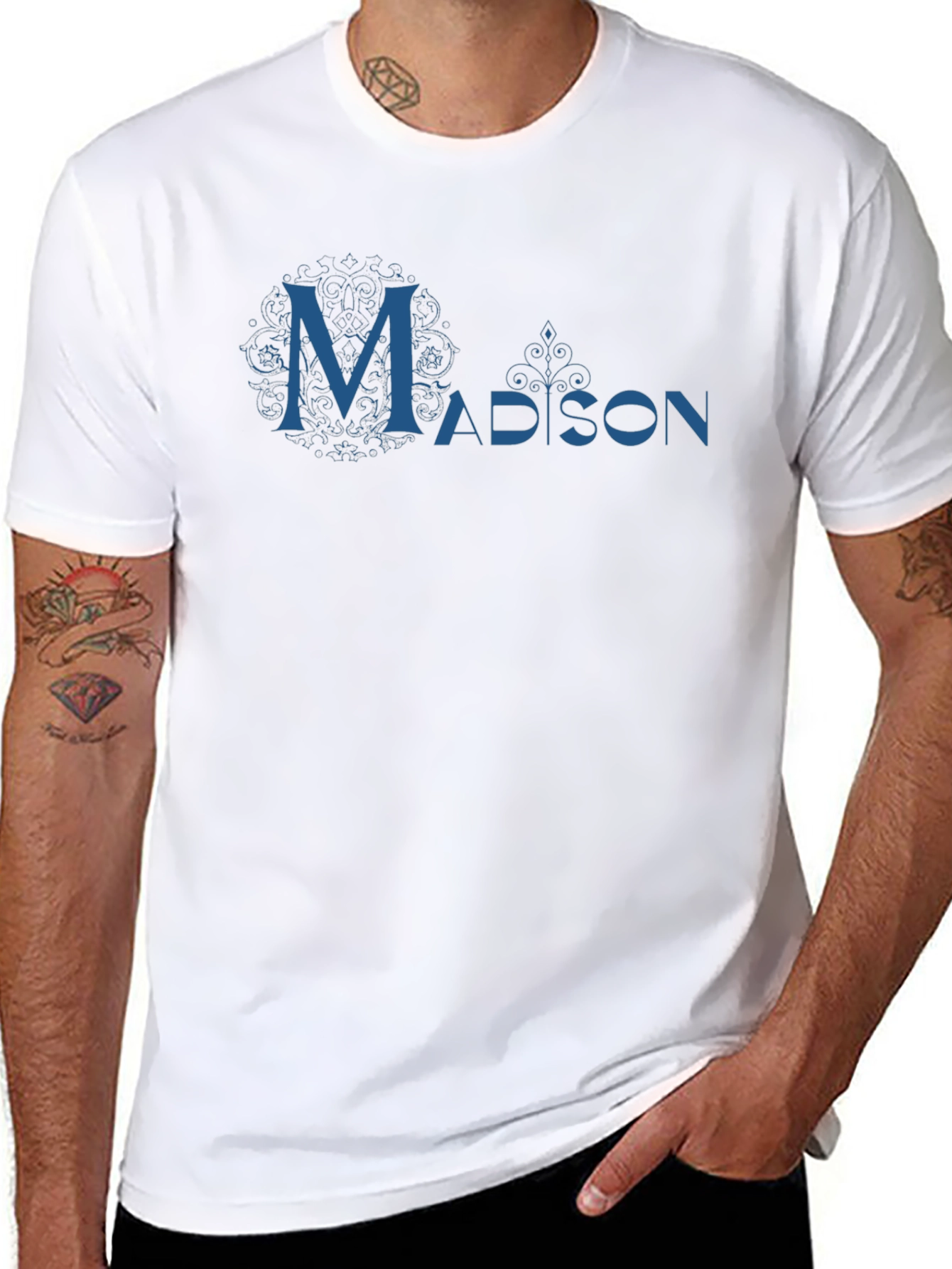 Madison Graphic Tee - Cool Blue Design on Black