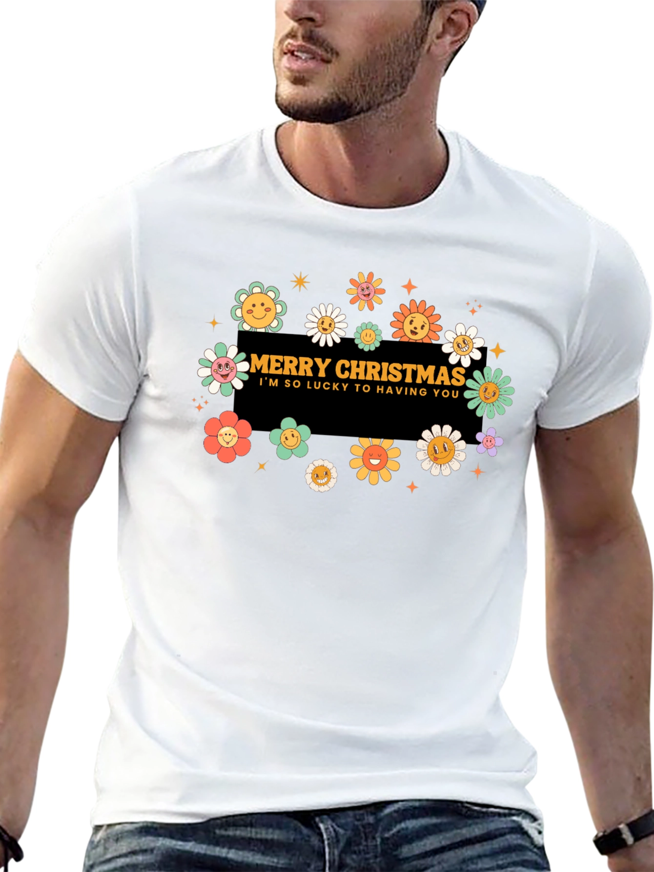 Merry Christmas Flower Graphic Tee