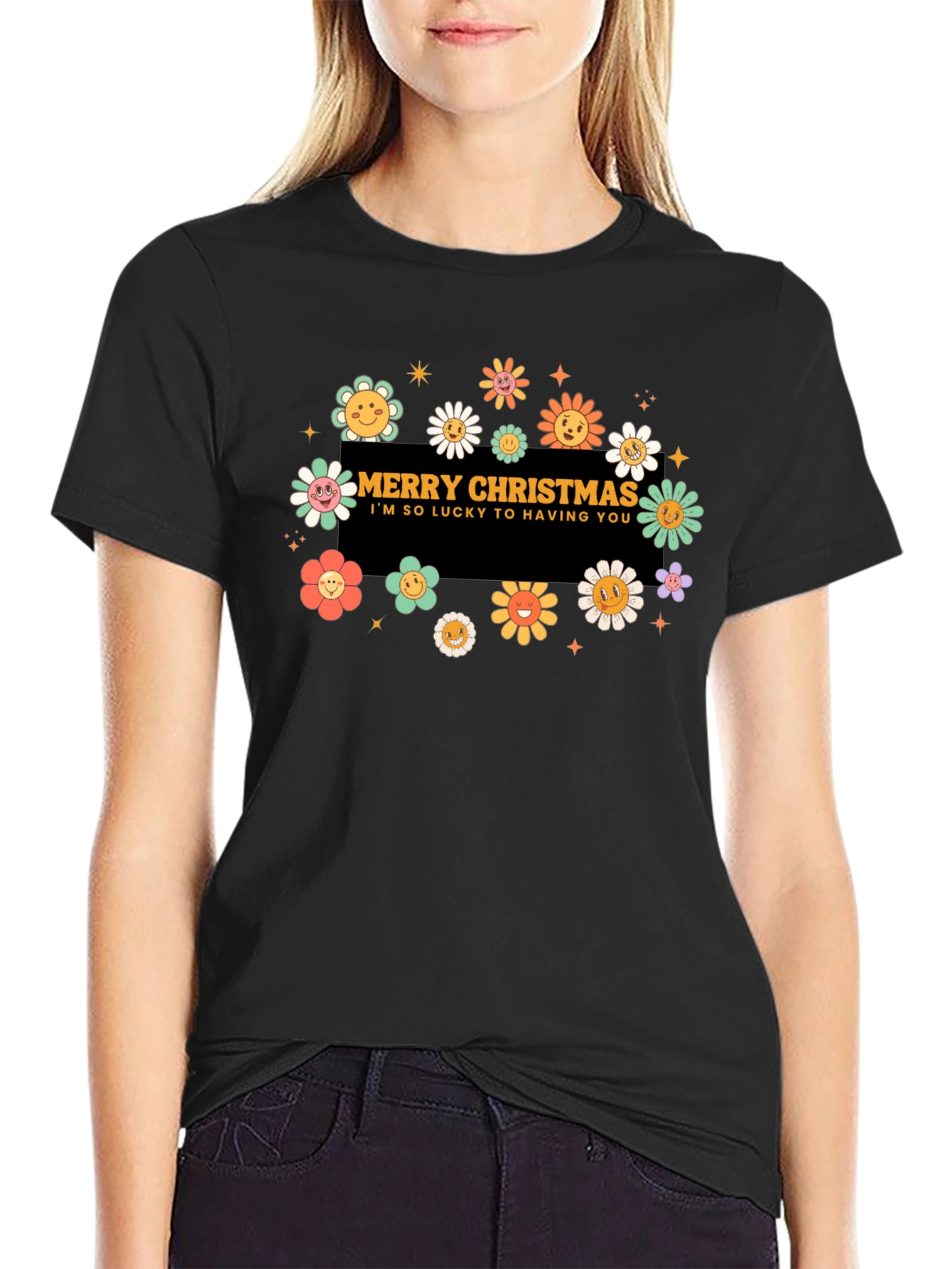 Merry Christmas Flower Graphic Tee