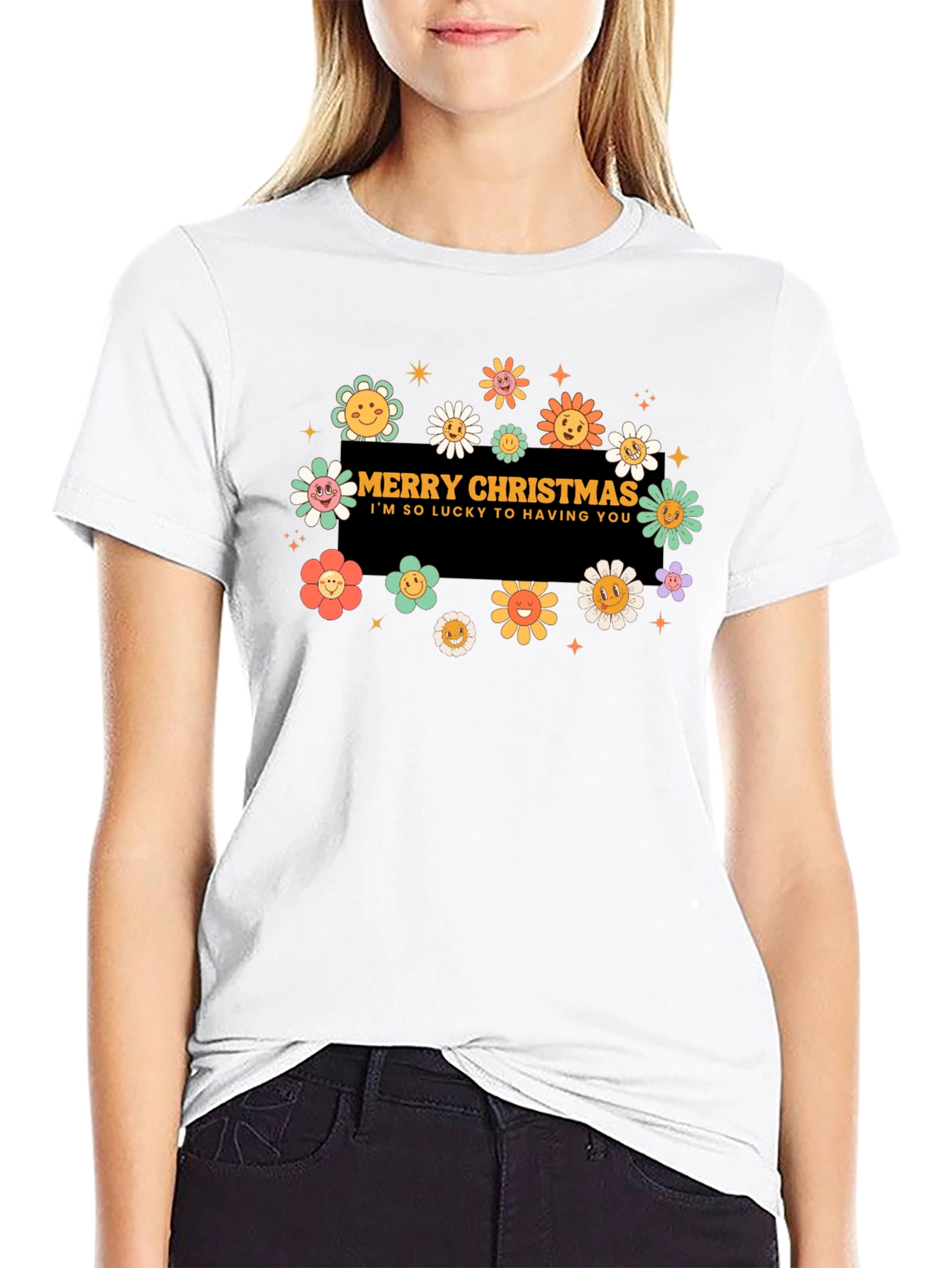 Merry Christmas Flower Graphic Tee