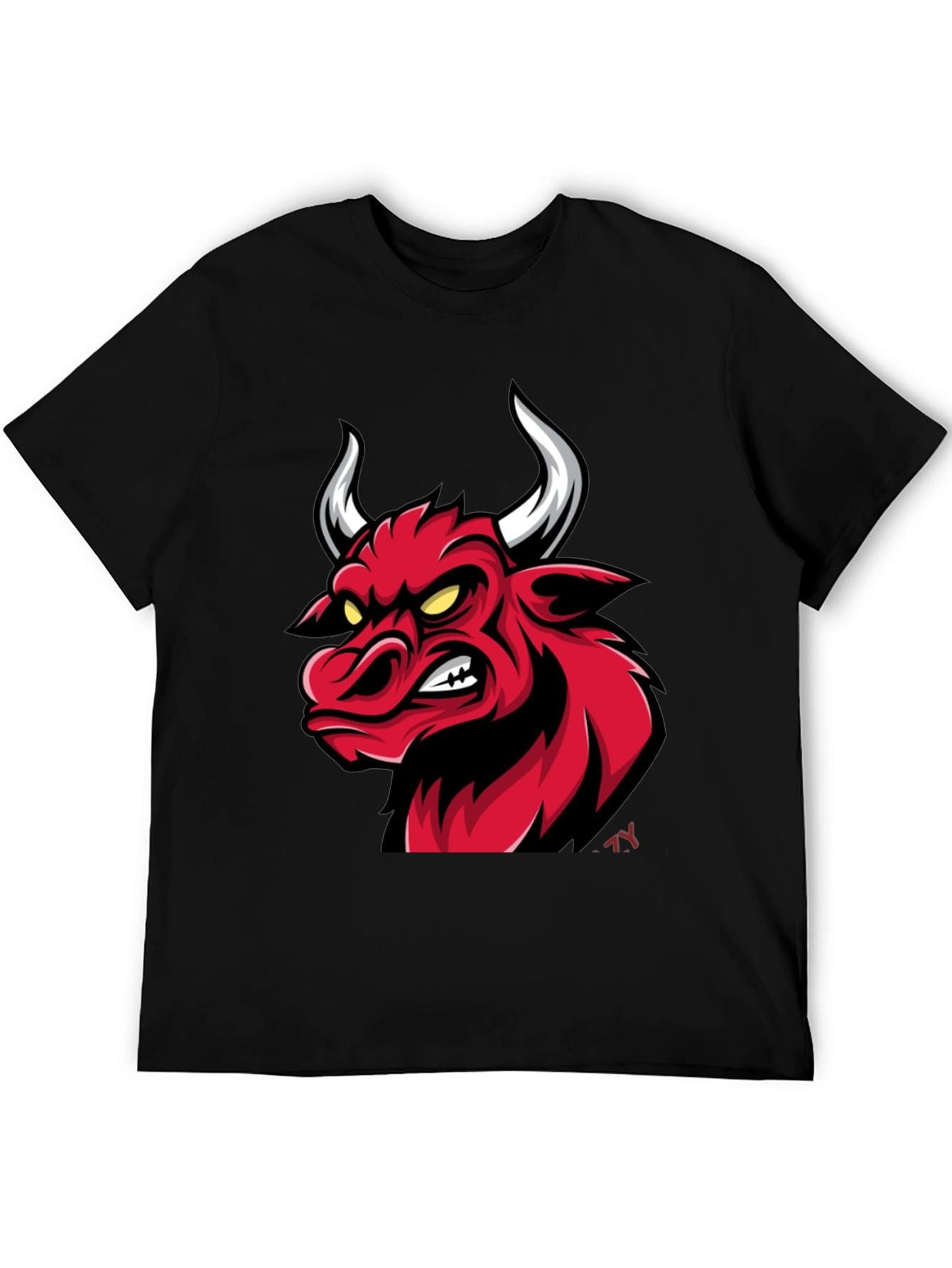 Mens Black T-Shirt with Red Bull Graphic