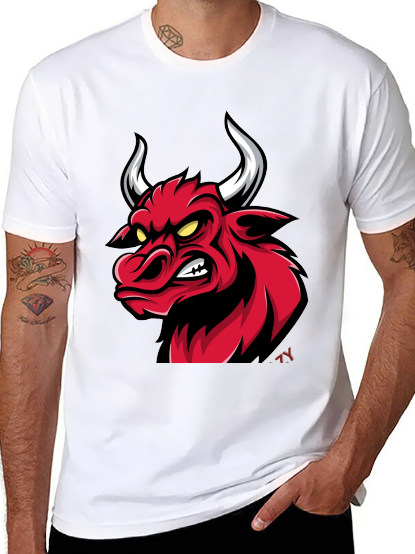 Mens Black T-Shirt with Red Bull Graphic