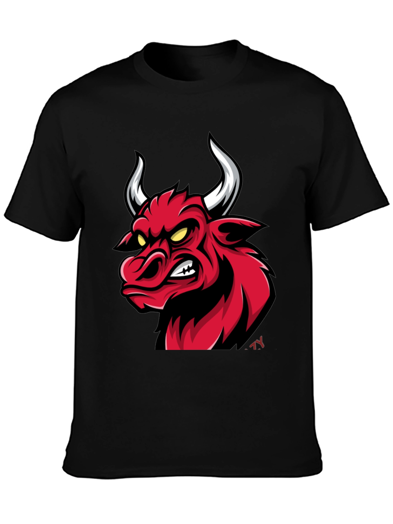 Mens Black T-Shirt with Red Bull Graphic