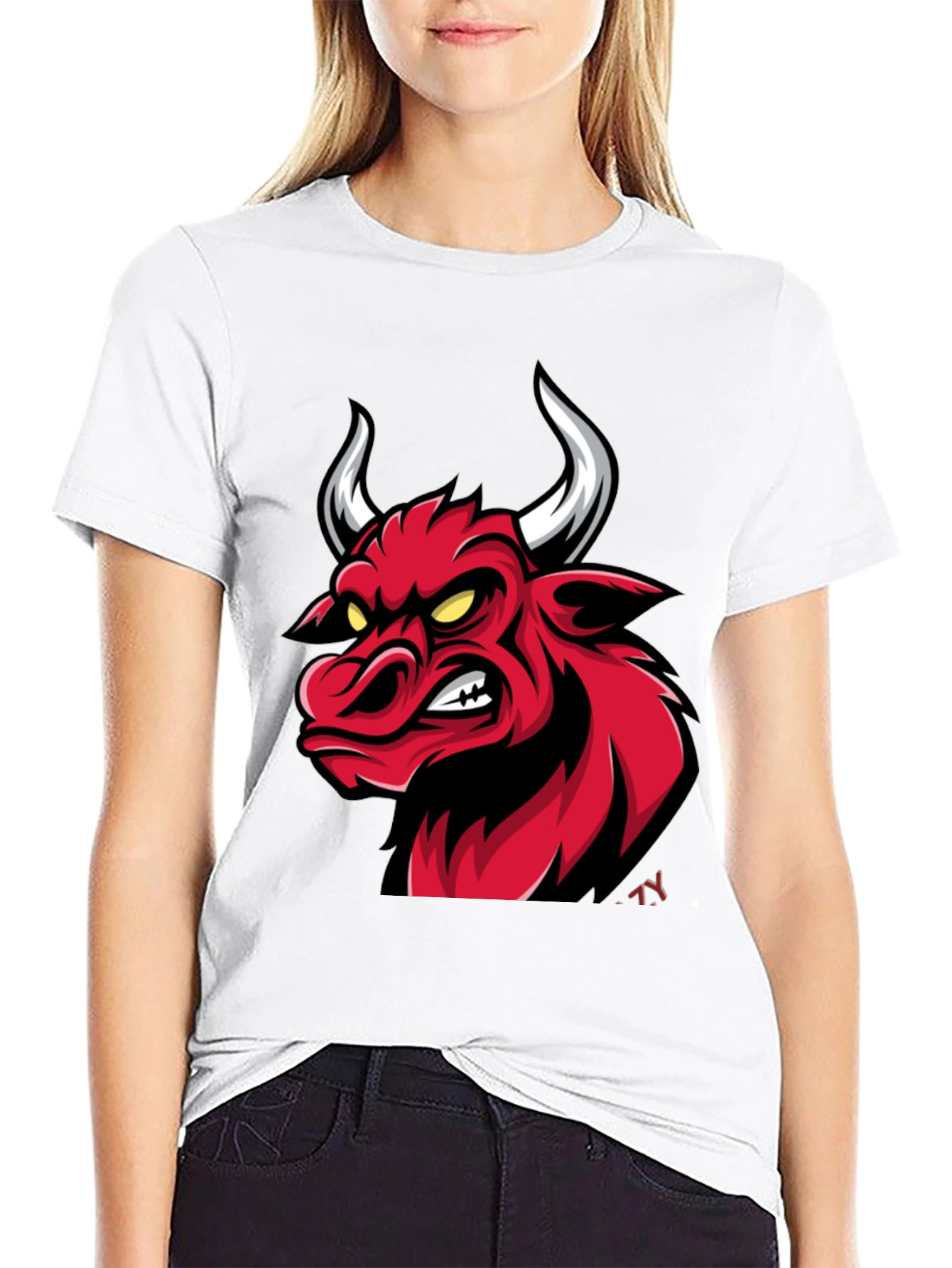 Mens Black T-Shirt with Red Bull Graphic