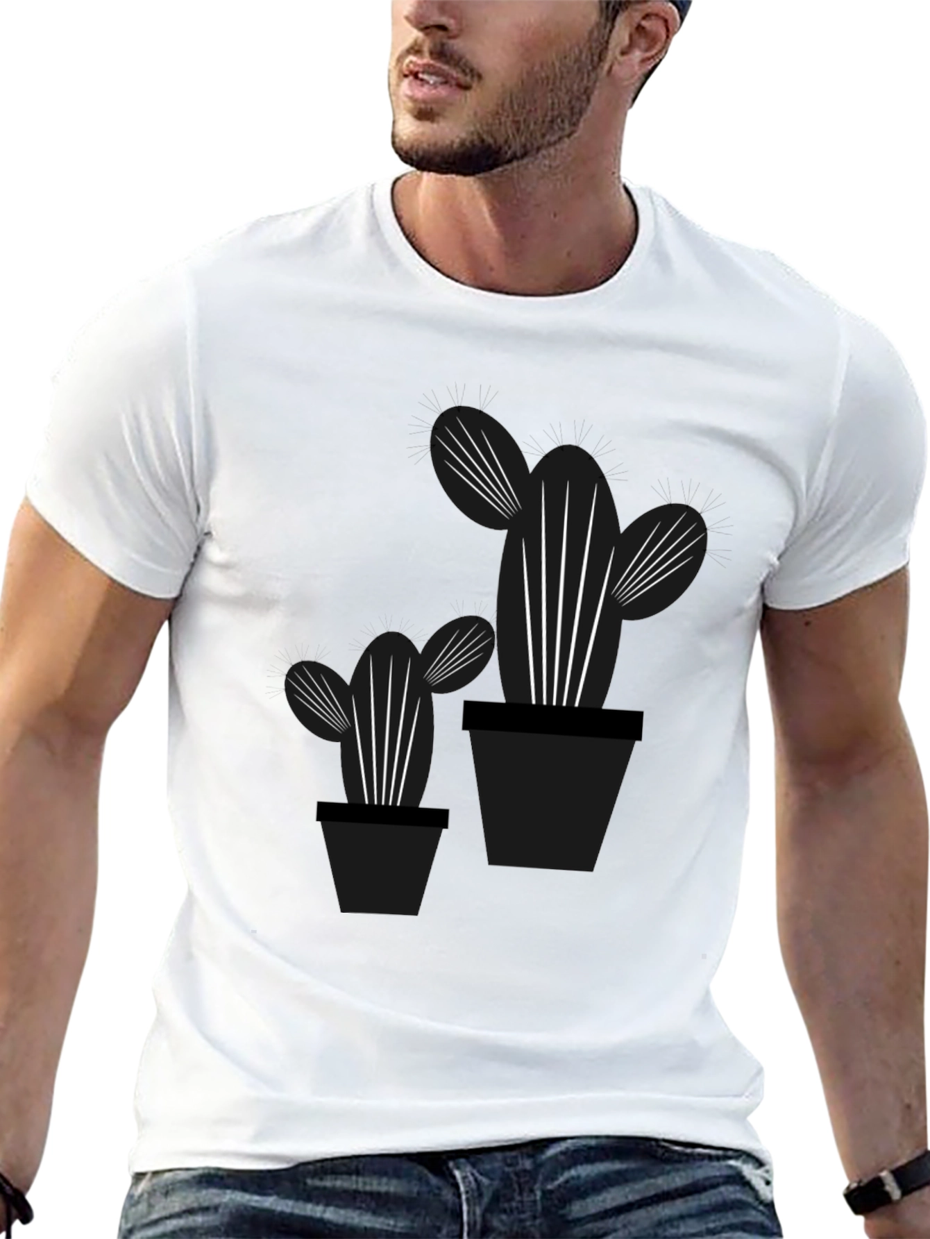 Cactus Graphic Tee - Stylish Black Cotton T-Shirt