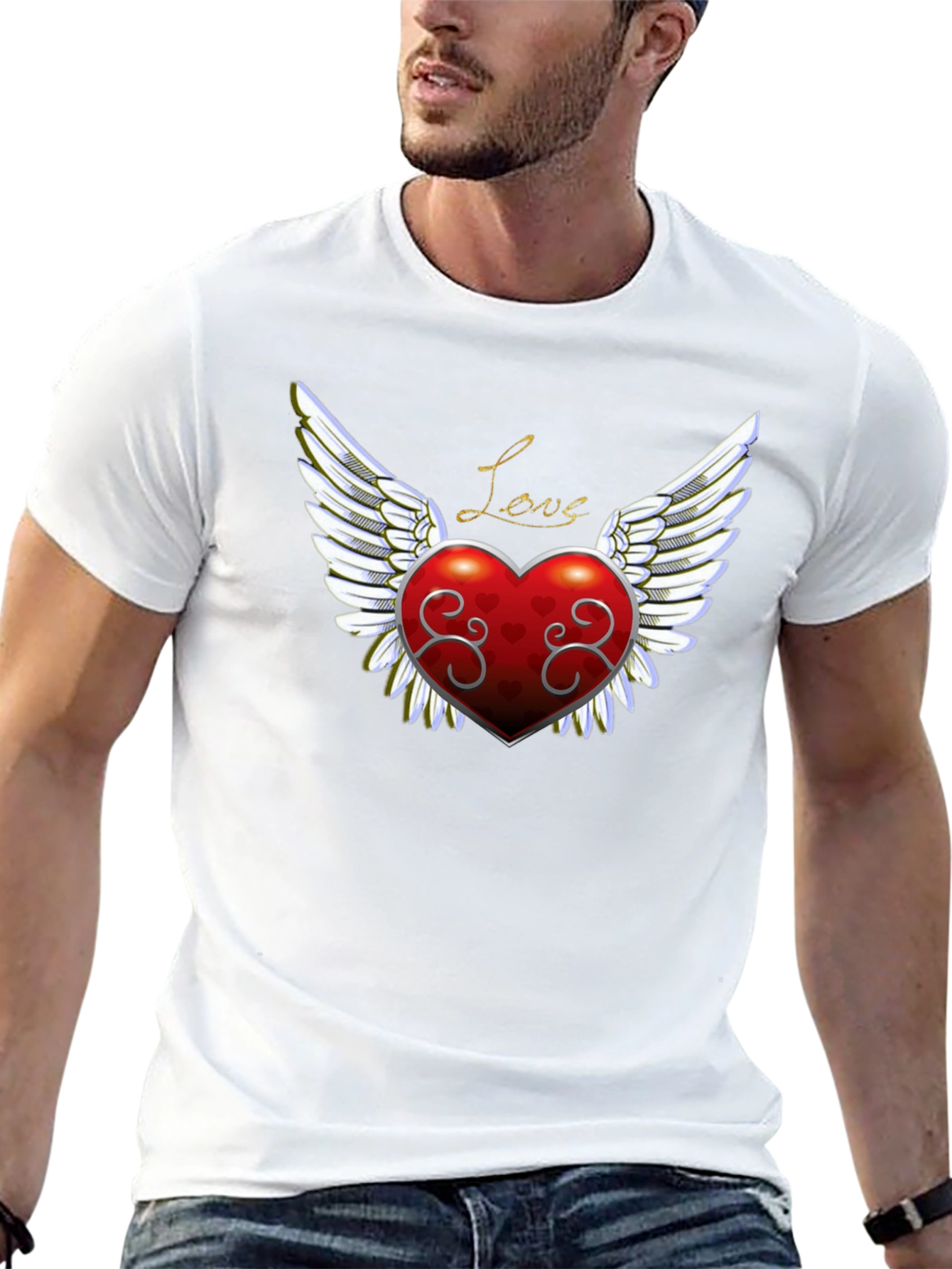 Love Heart Wings Graphic Tee - Mens Black T-Shirt
