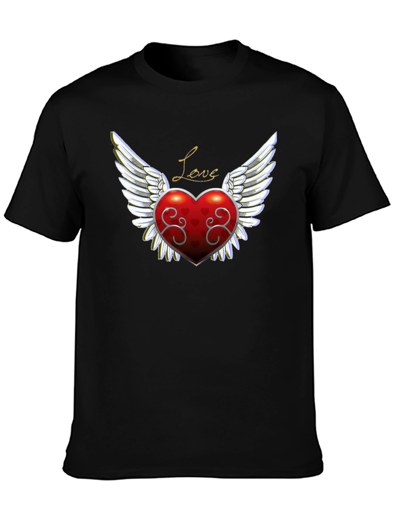 Love Heart Wings Graphic Tee - Mens Black T-Shirt