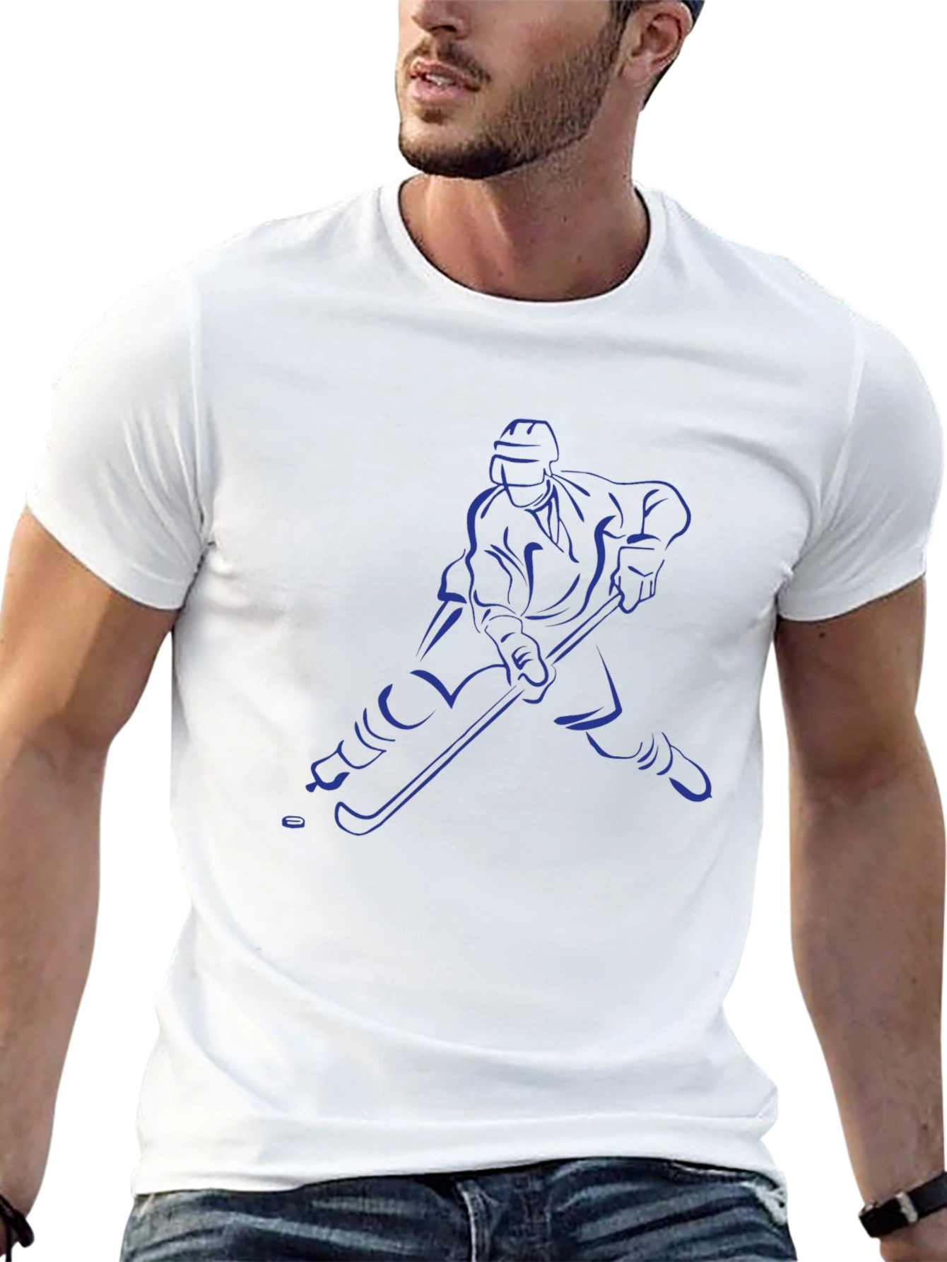 Hockey Player Graphic Tee - Black Cotton T-Shirt