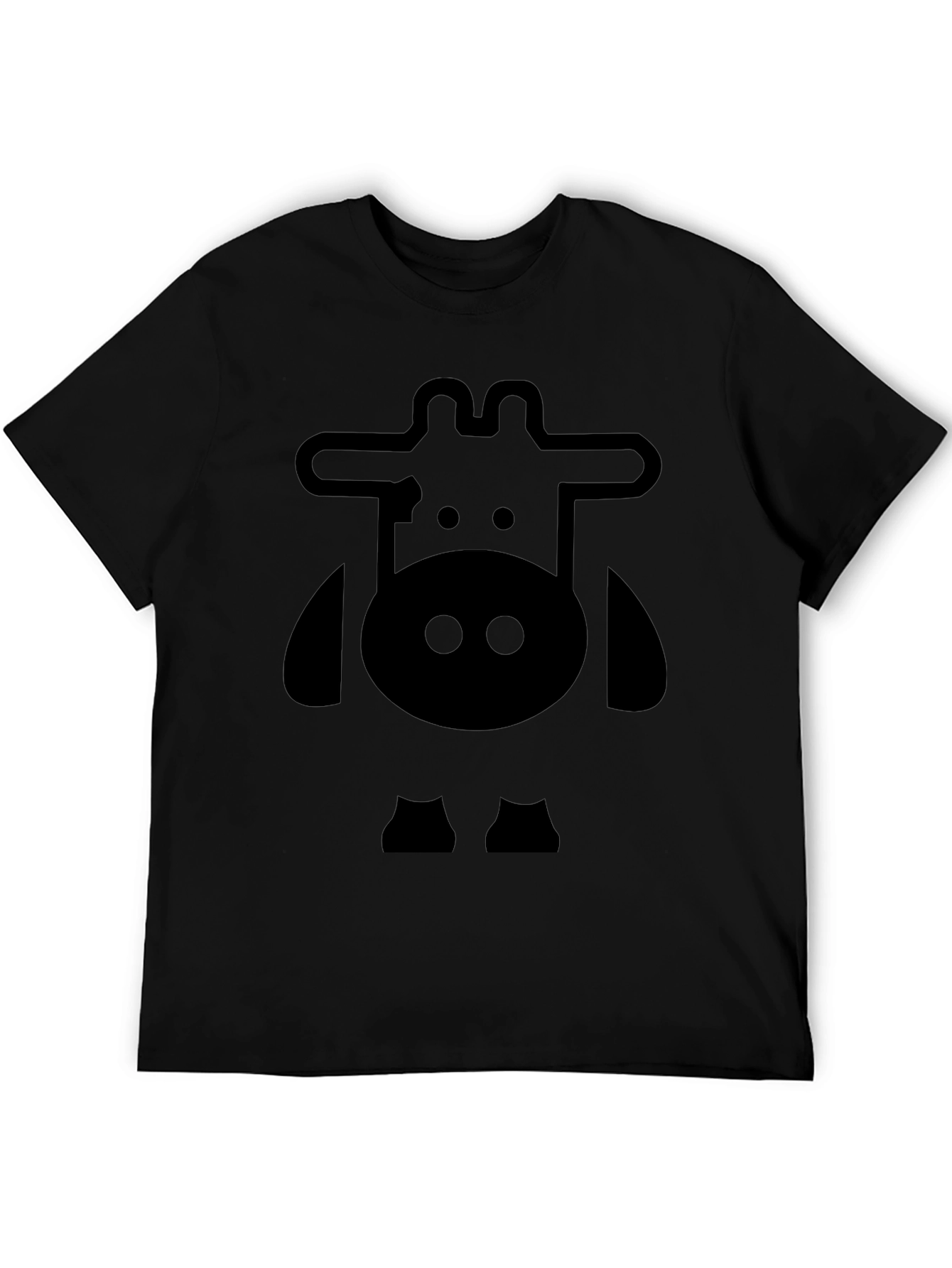 Cartoon Cow Graphic Tee - Black