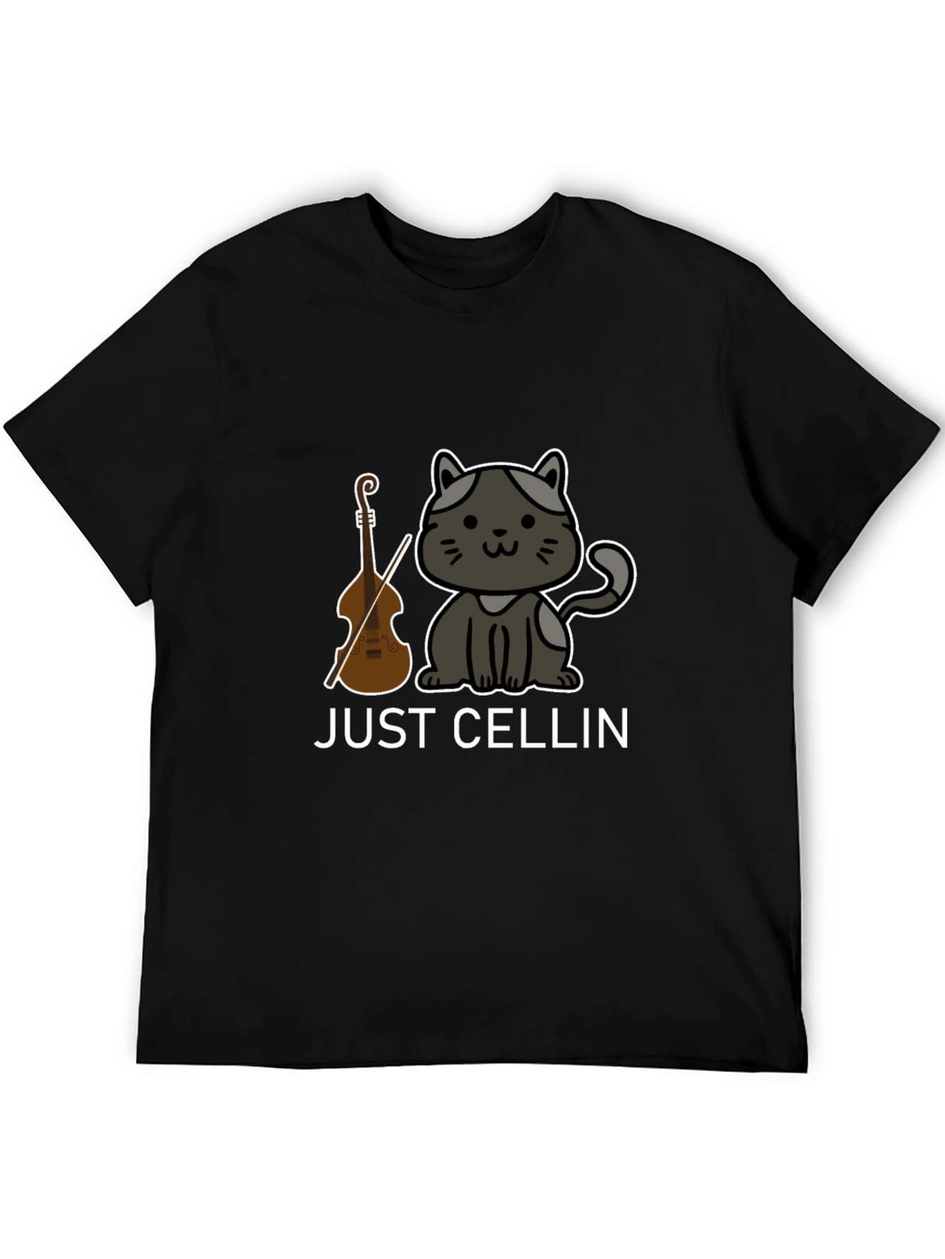 Just Cellin Black T-Shirt - Cat & Cello Design