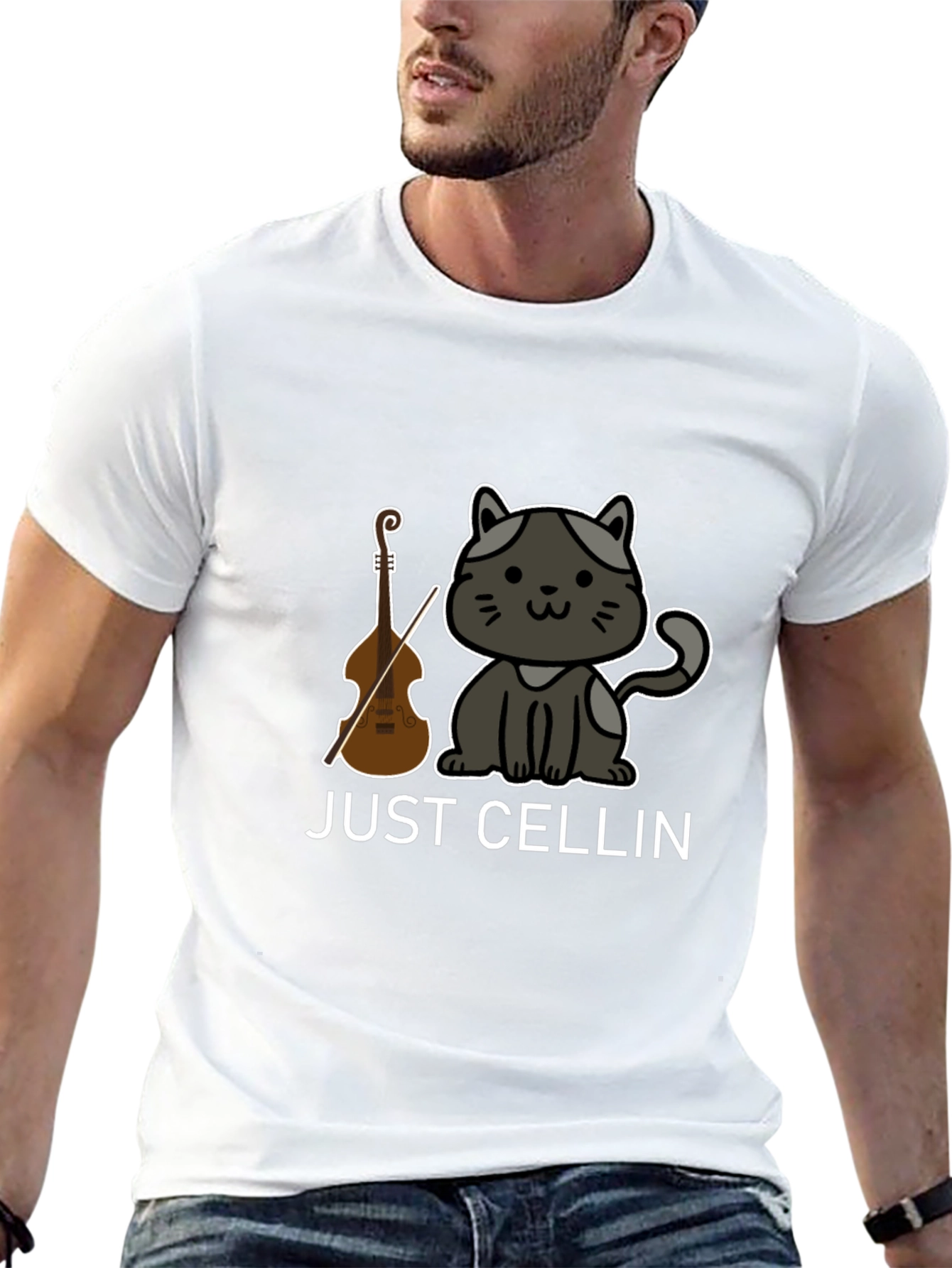 Just Cellin Black T-Shirt - Cat & Cello Design