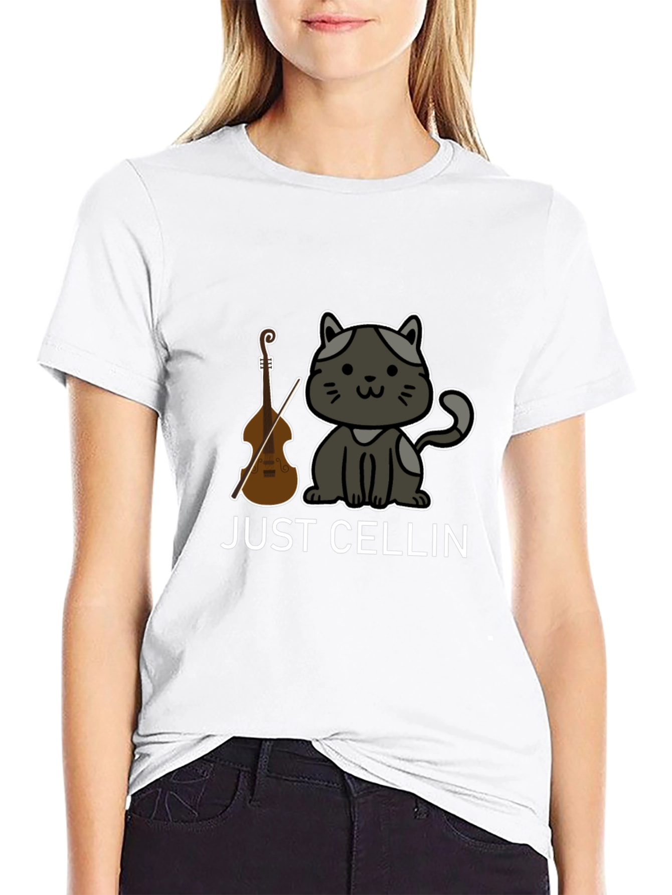 Just Cellin Black T-Shirt - Cat & Cello Design