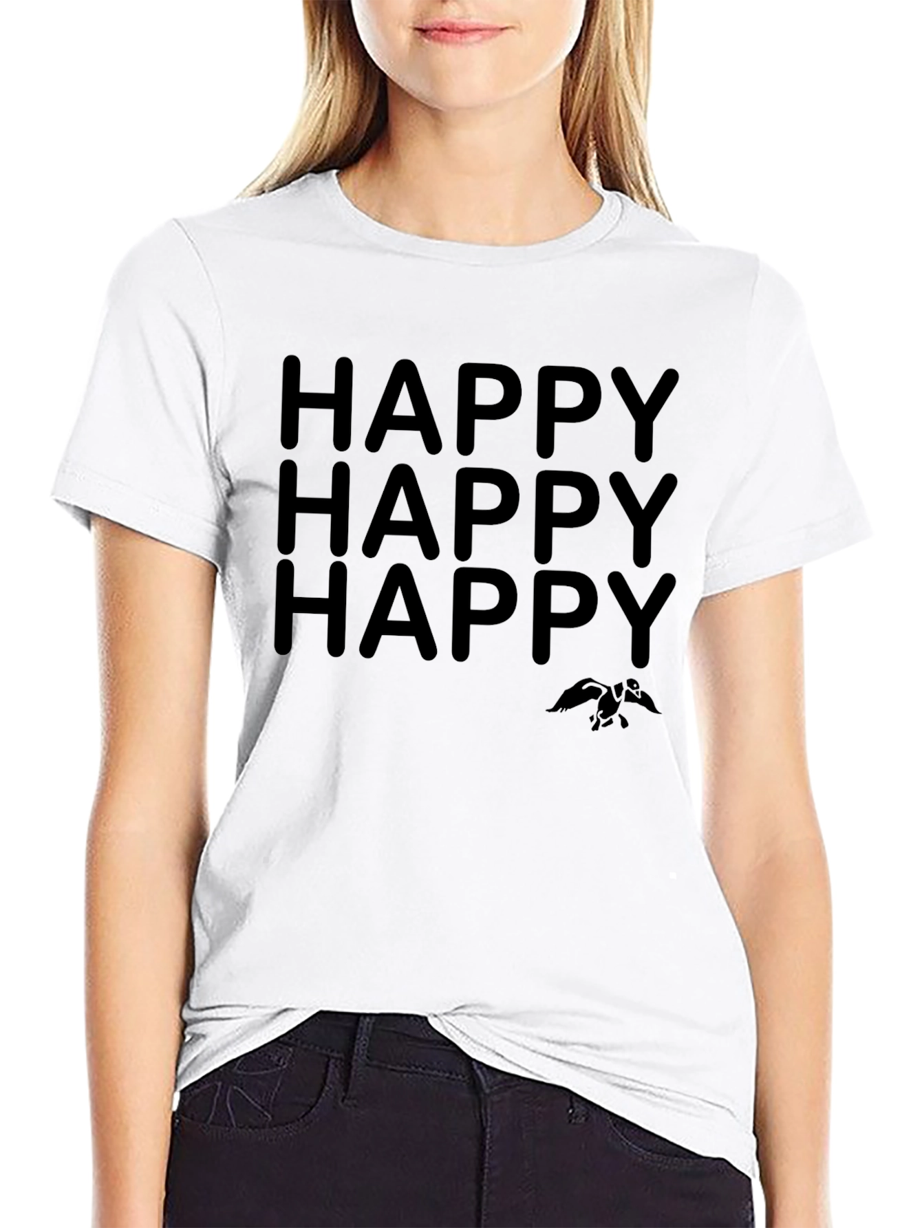 Happy Graphic T-Shirt - Black Crew Neck Tee