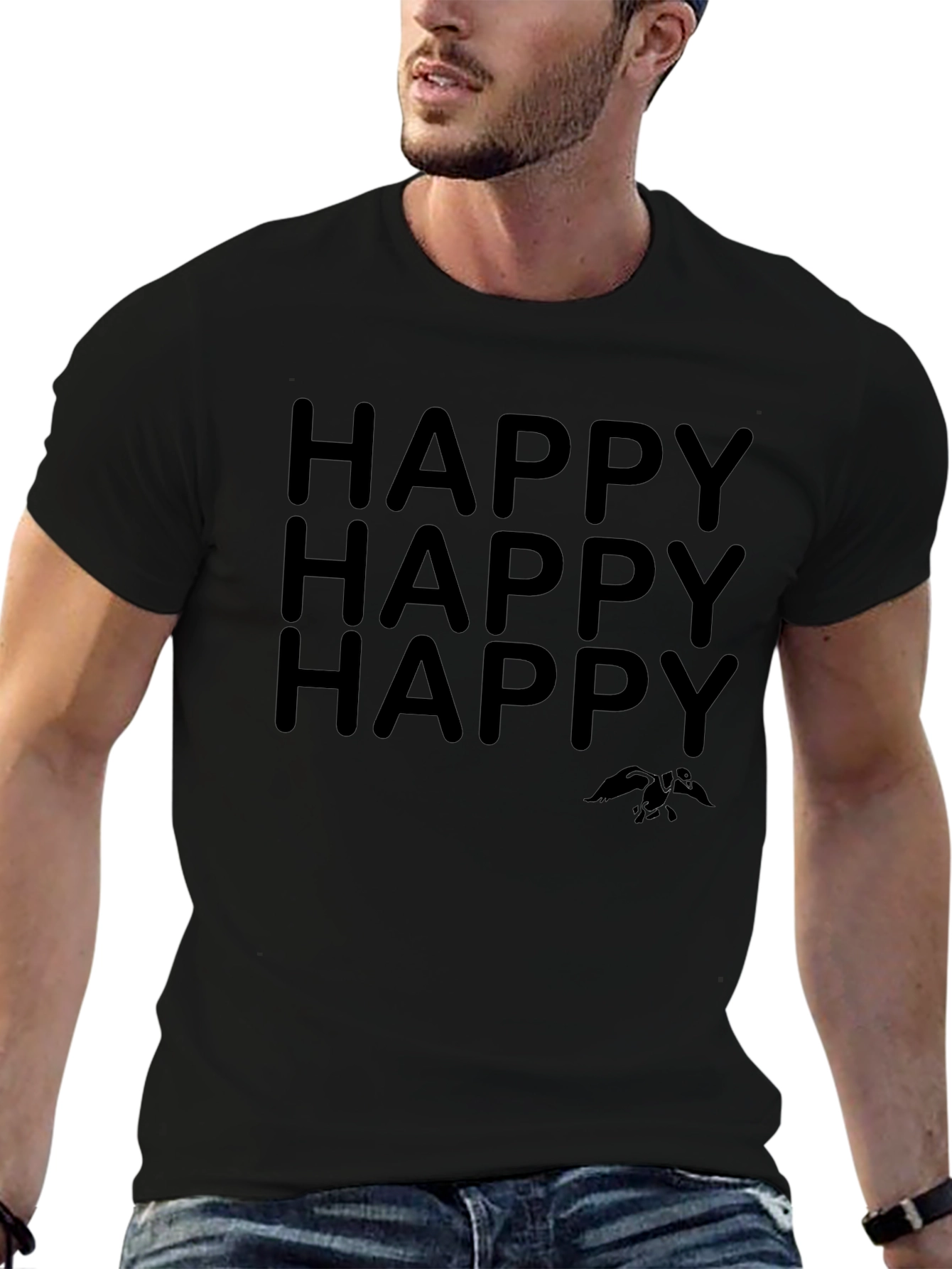 Happy Graphic T-Shirt - Black Crew Neck Tee