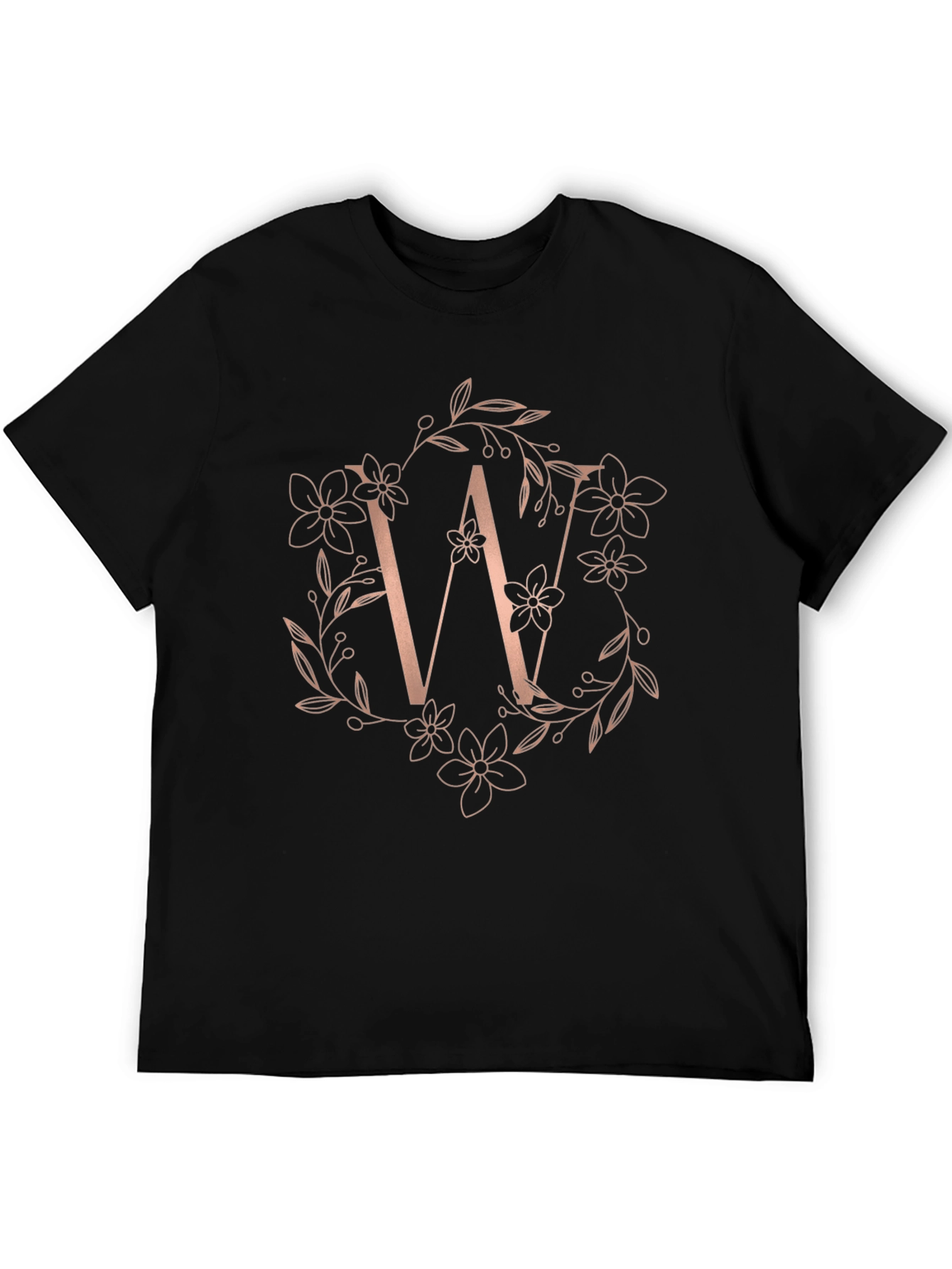 Floral Letter W Black T-Shirt