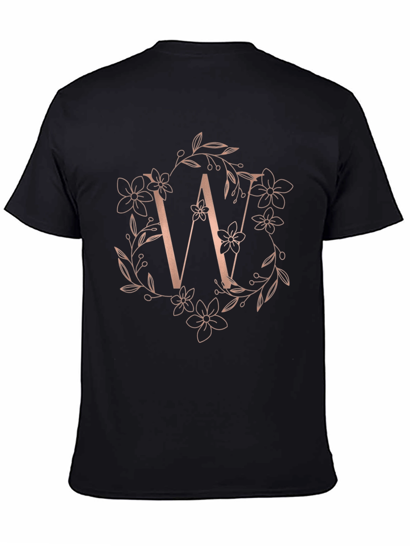 Floral Letter W Black T-Shirt