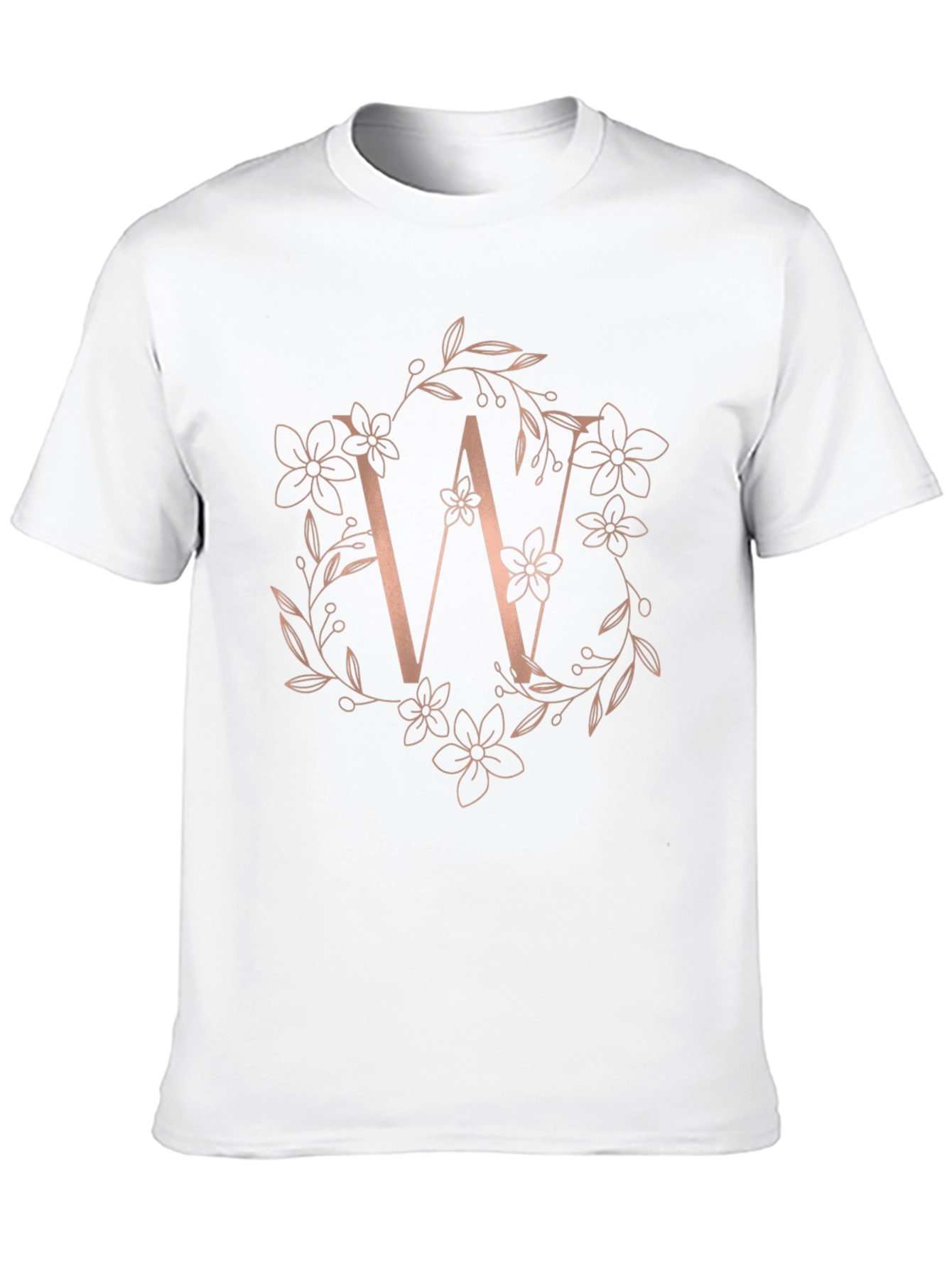 Floral Letter W Black T-Shirt