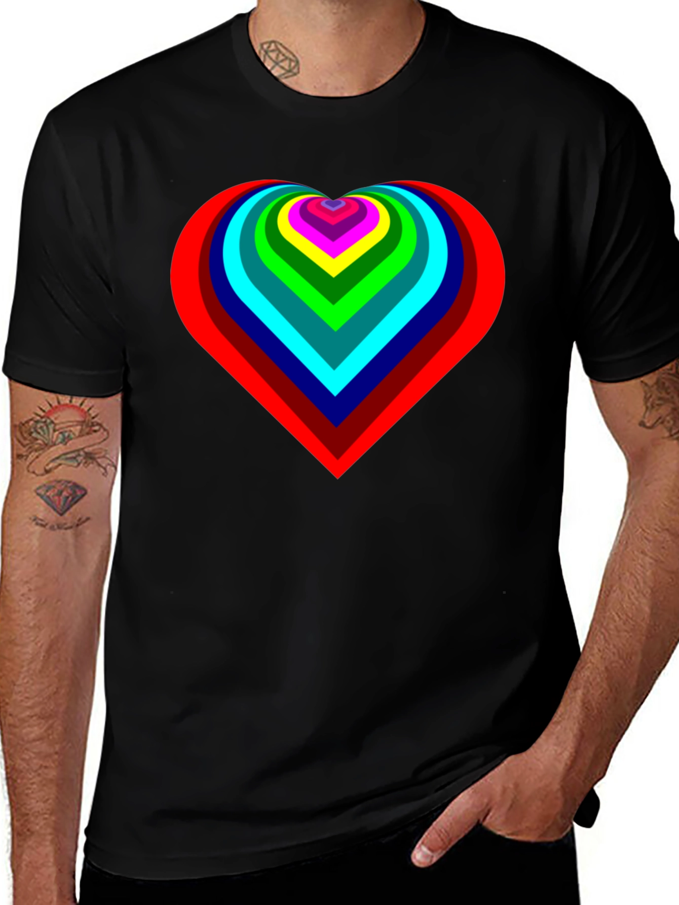 Rainbow Heart Graphic Black T-Shirt