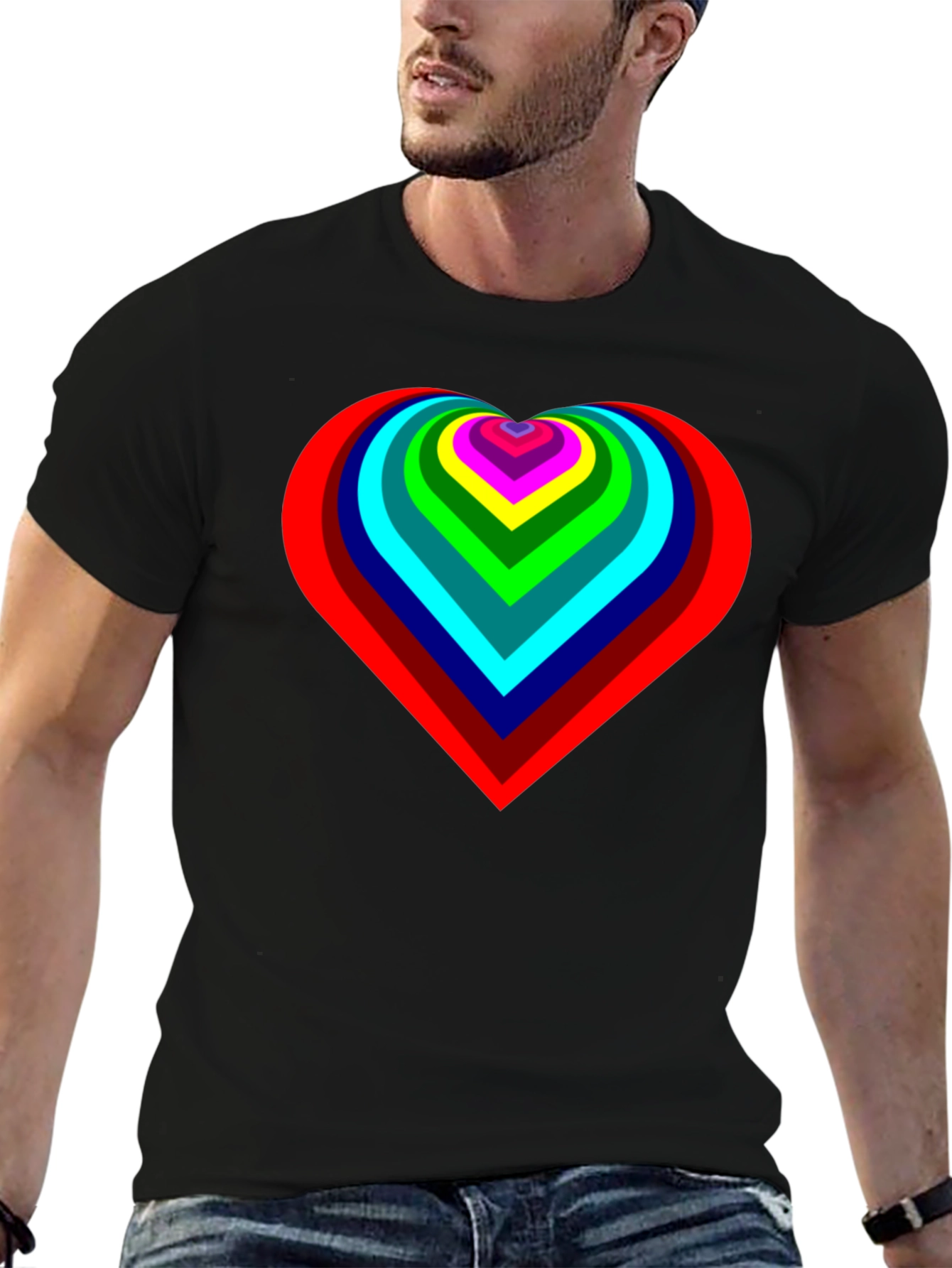 Rainbow Heart Graphic Black T-Shirt
