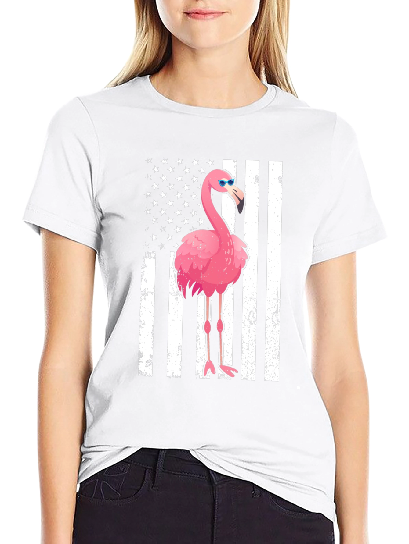 Flamingo USA Flag Graphic Tee