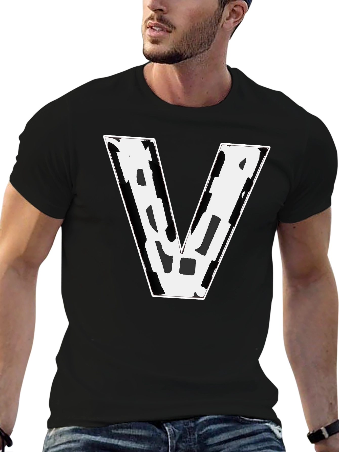 Bold V Graphic Tee - Black Cotton Blend