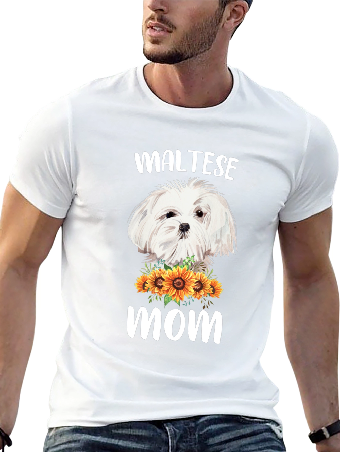 Maltese Mom T-Shirt Sunflower Dog Lover Tee
