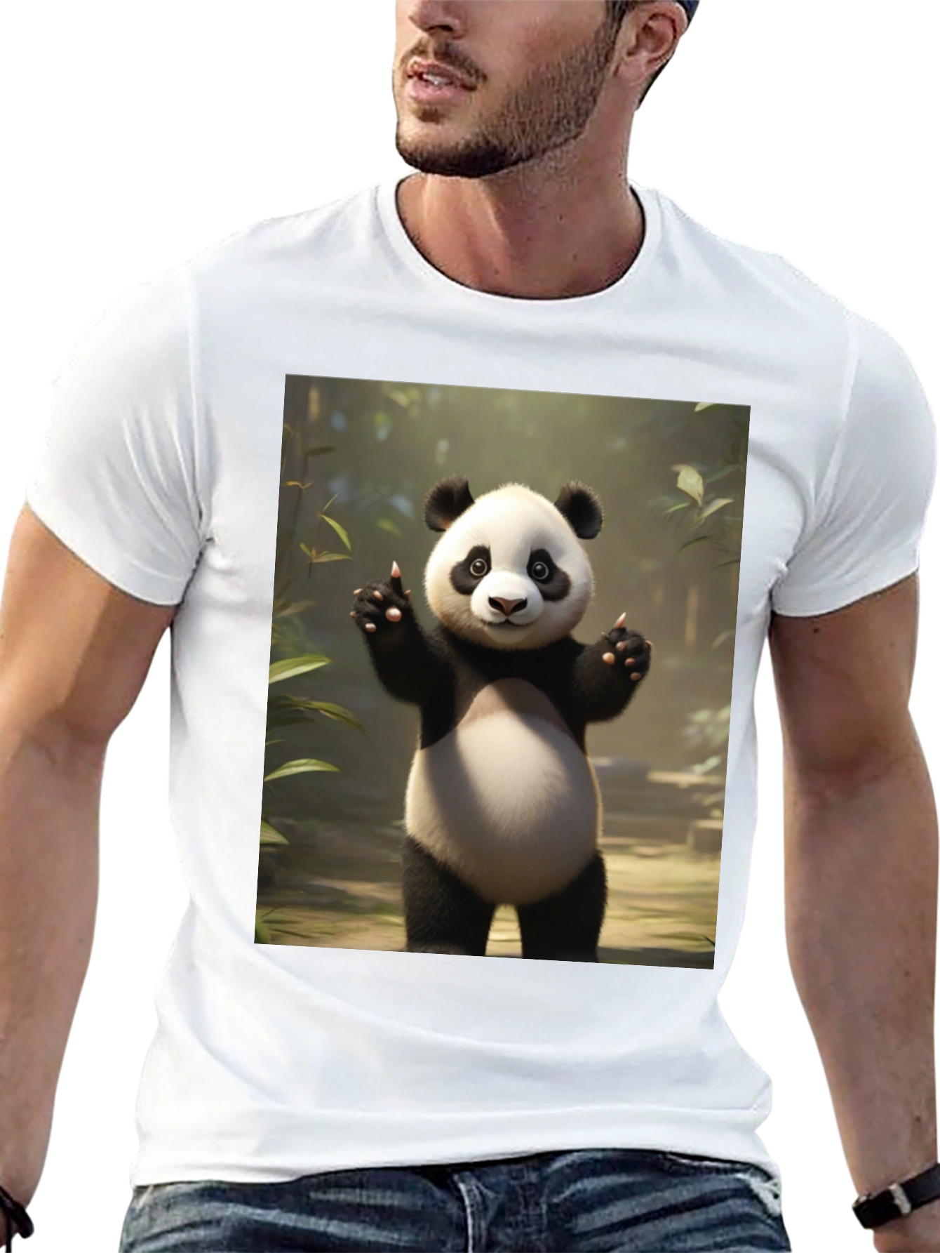 Cute Panda Graphic Black T-Shirt