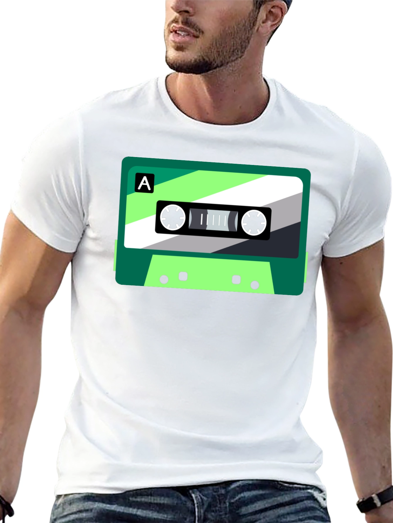 Retro Cassette Graphic Tee - Black Cotton Blend