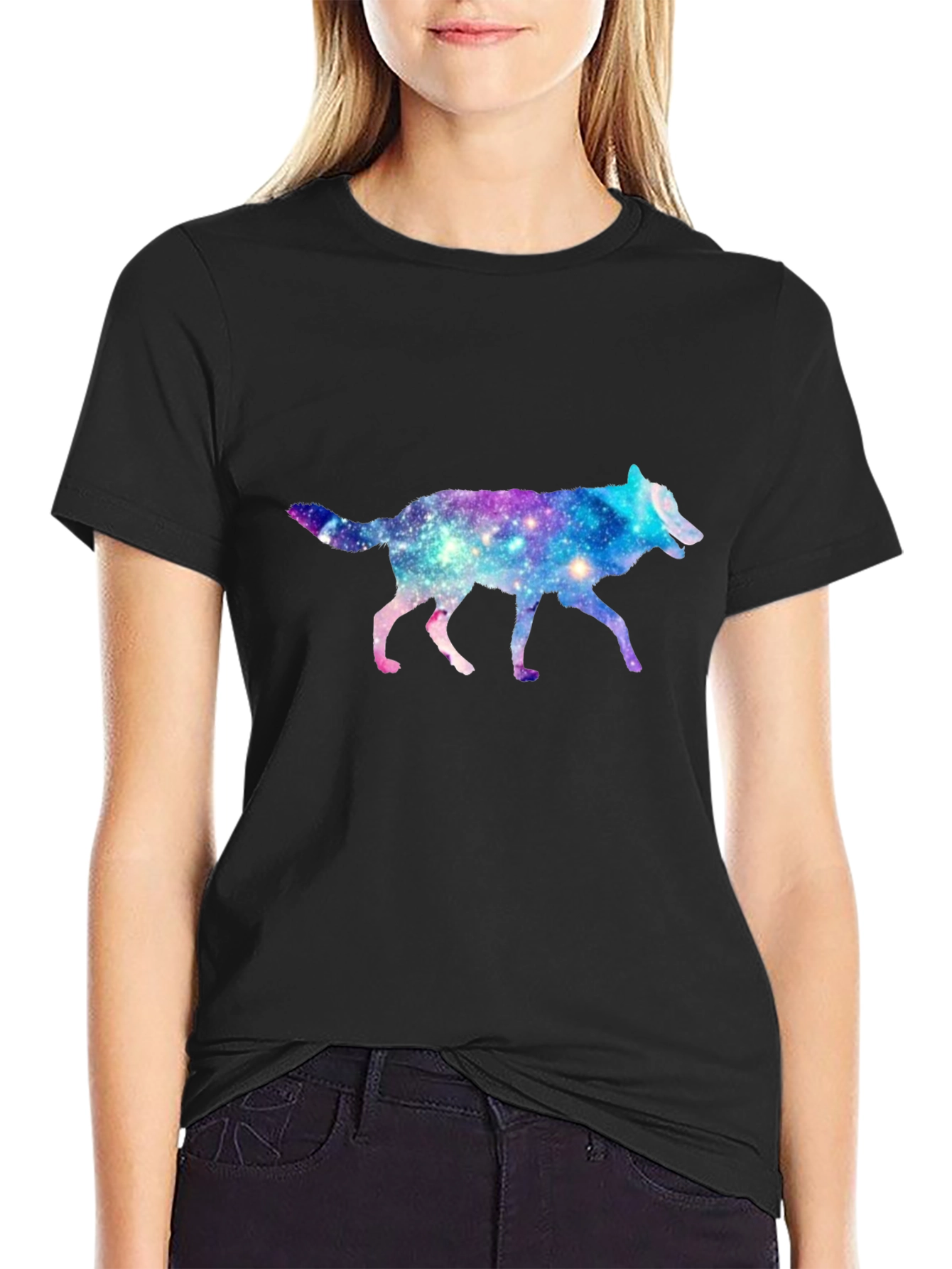 Galaxy Wolf Black T-Shirt - Trendy Animal Tee