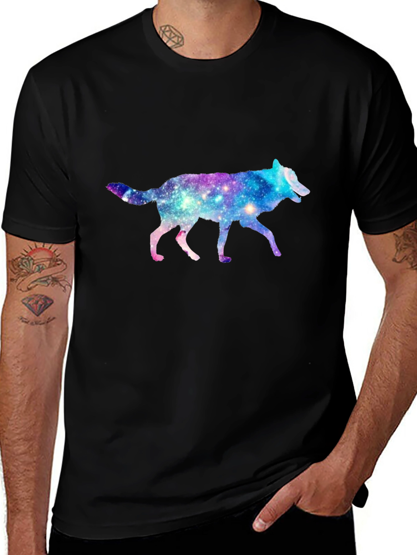 Galaxy Wolf Black T-Shirt - Trendy Animal Tee