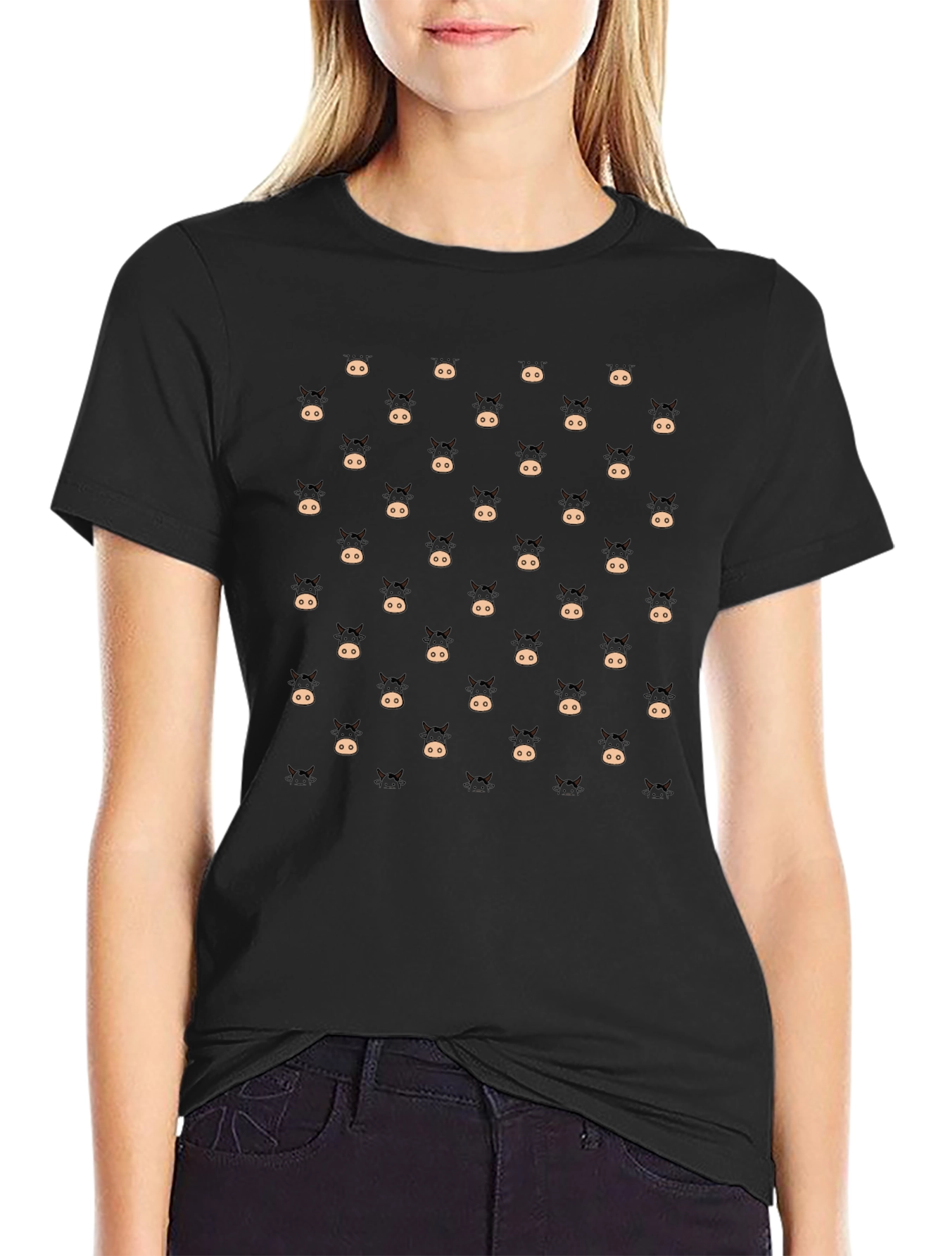 Funny Cow Pattern Black T-Shirt Casual Wear