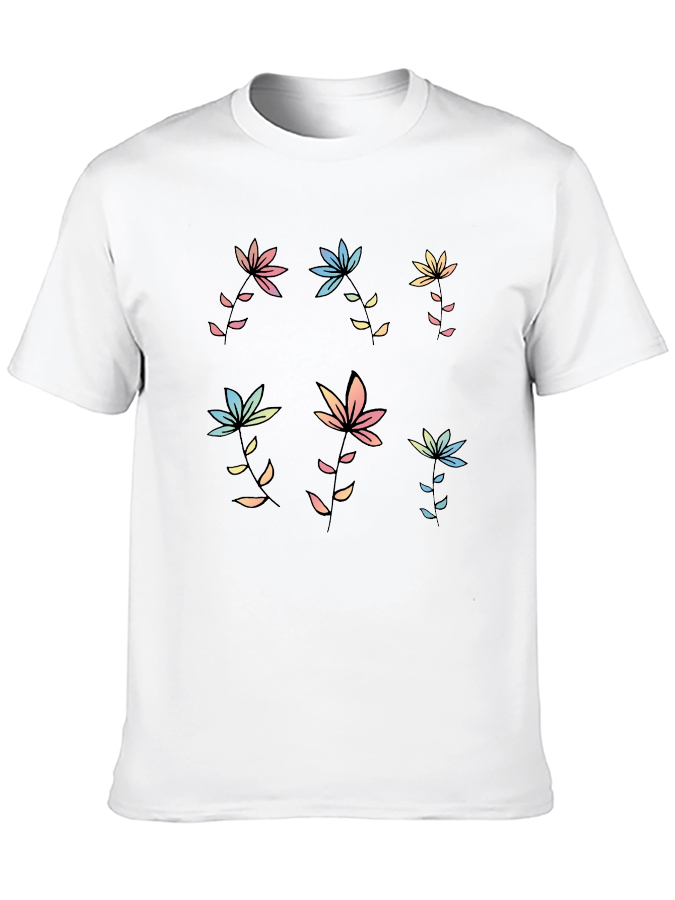 Pastel Floral Print Black T-Shirt