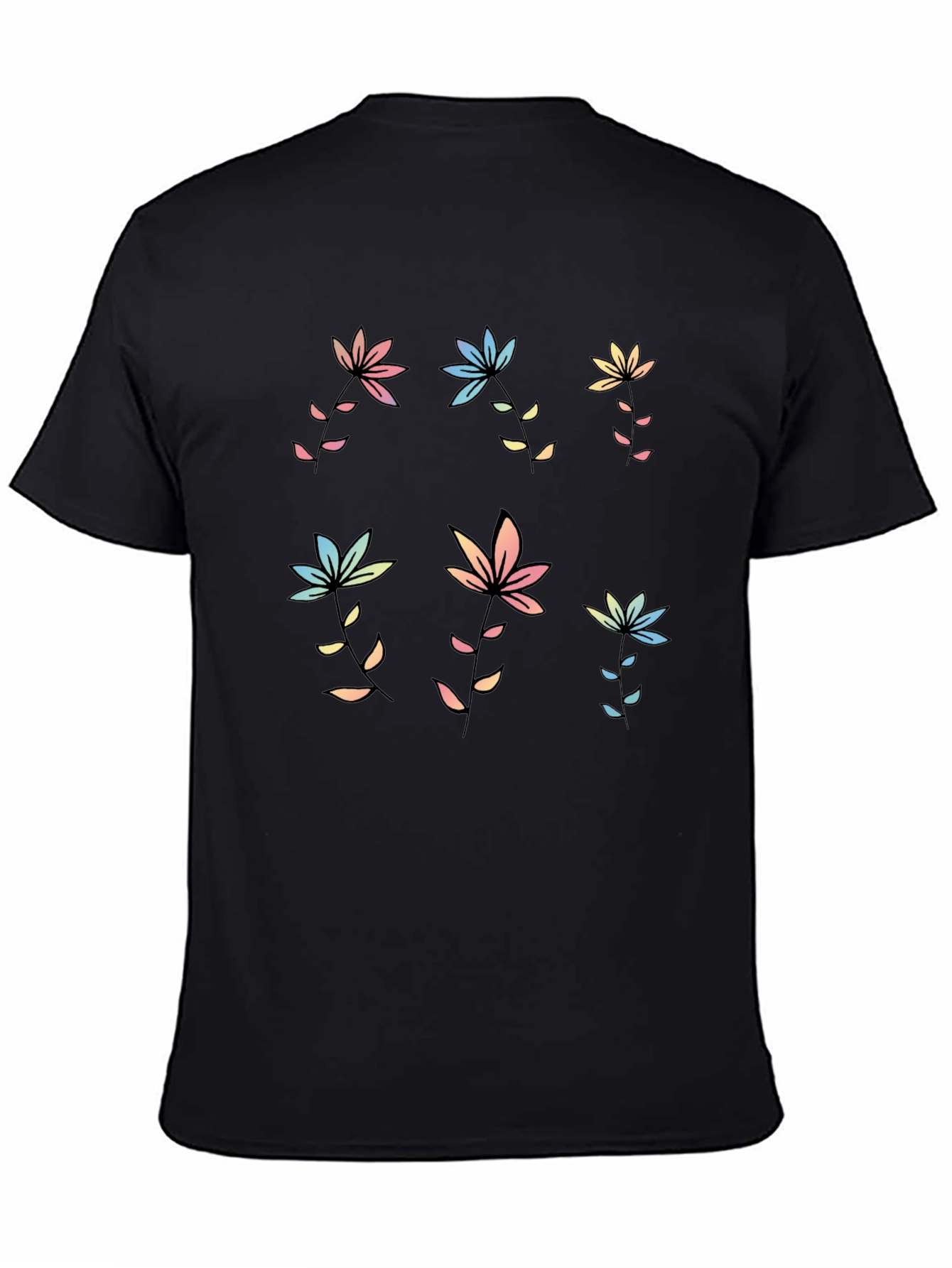 Pastel Floral Print Black T-Shirt