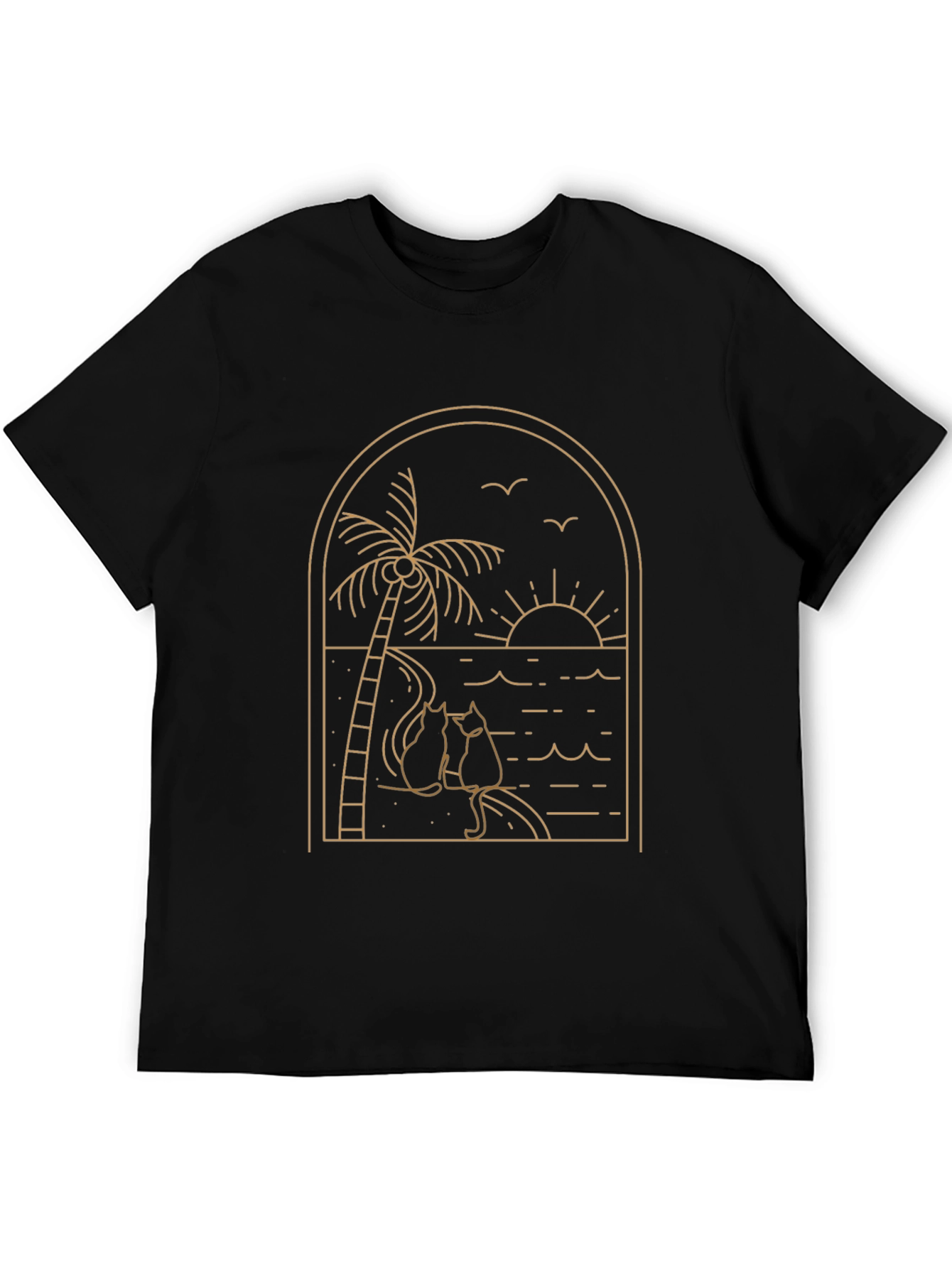 Black Tee with Palm Tree & Cats Graphic