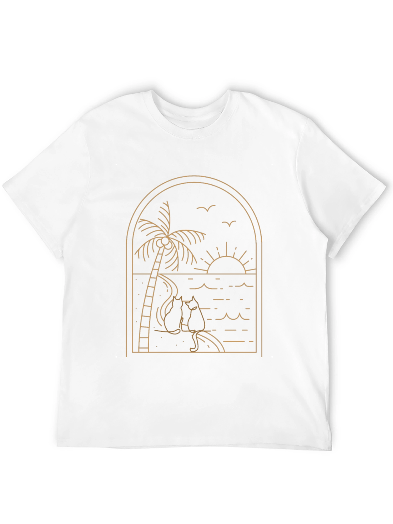 Black Tee with Palm Tree & Cats Graphic