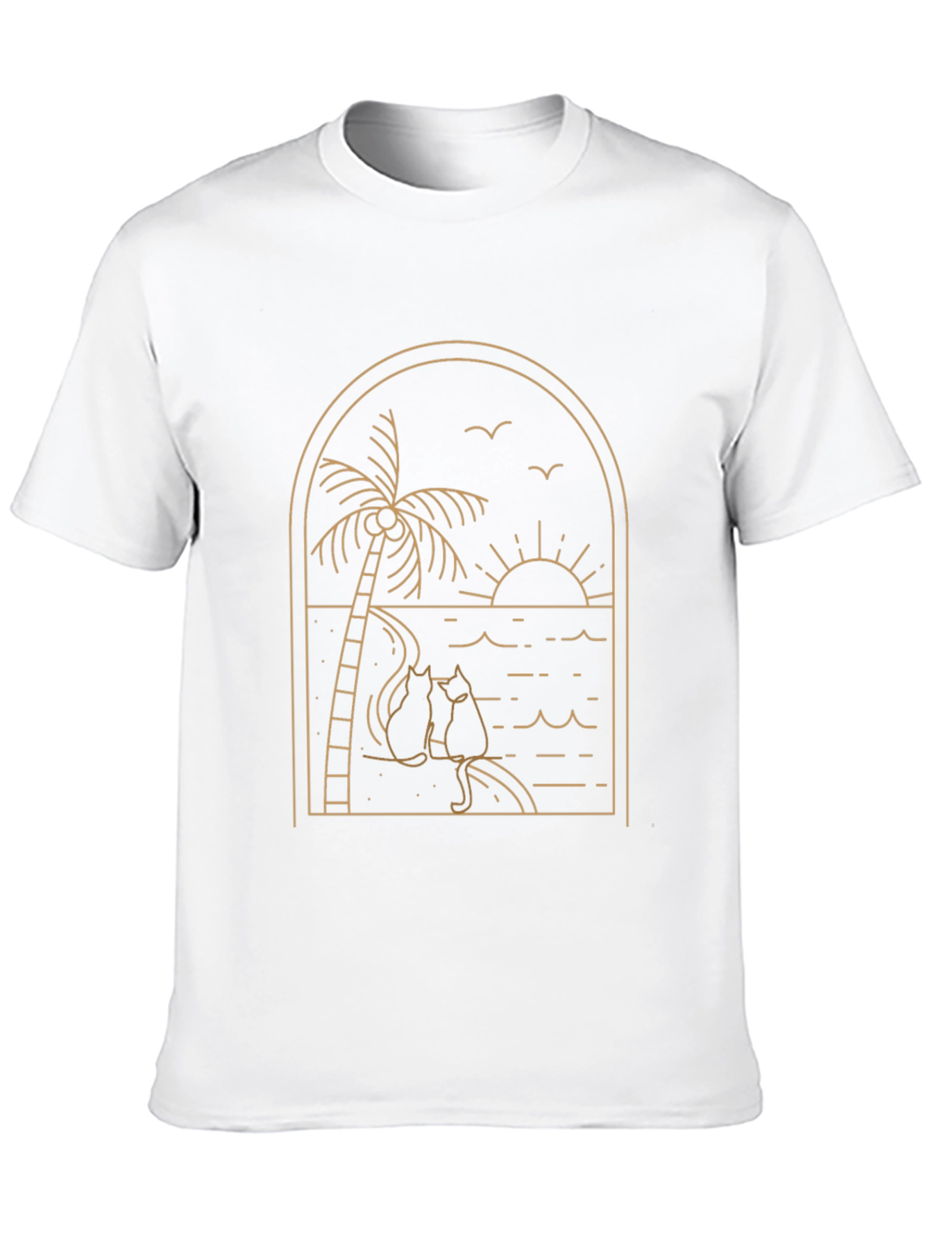 Black Tee with Palm Tree & Cats Graphic