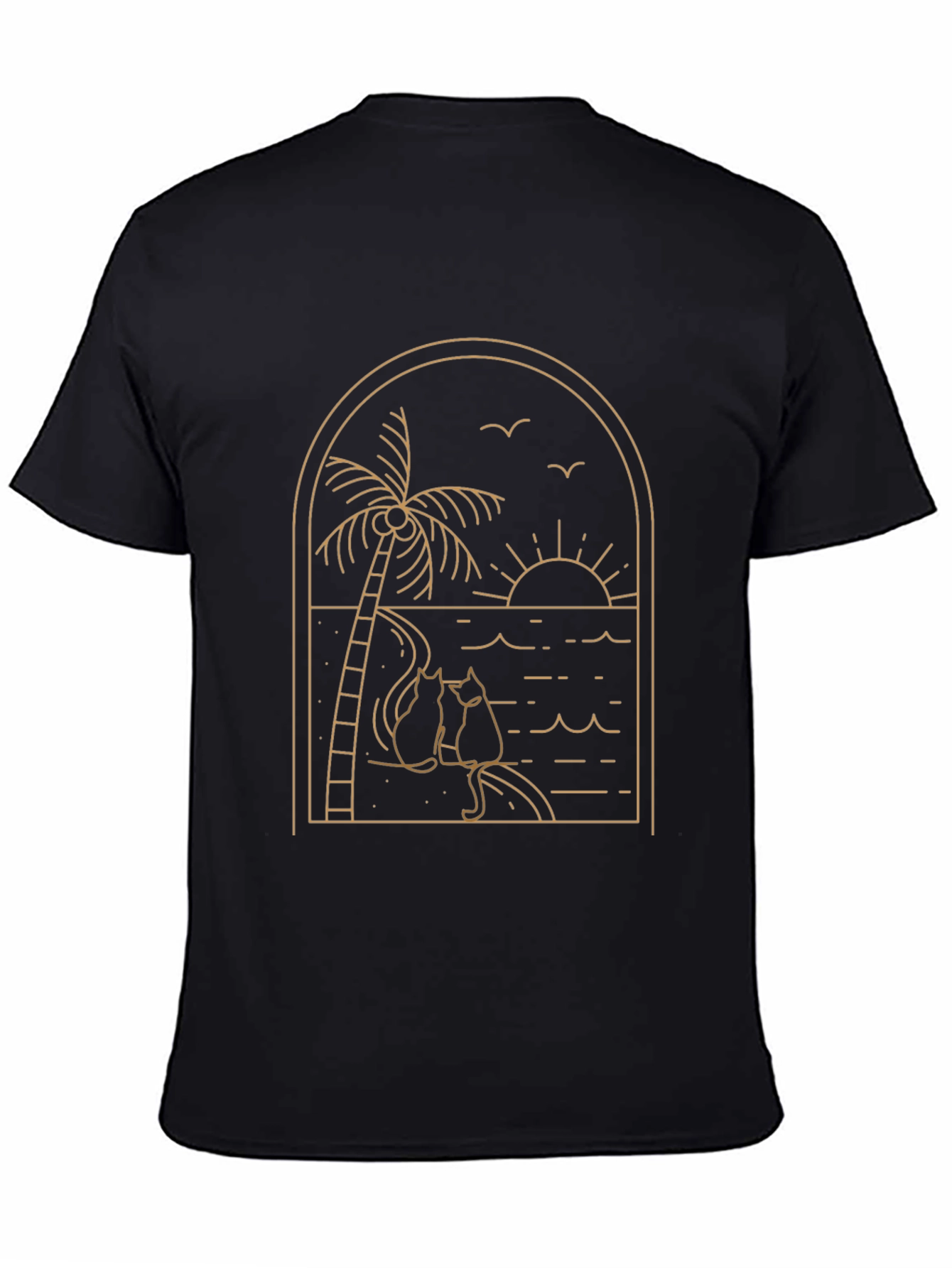 Black Tee with Palm Tree & Cats Graphic