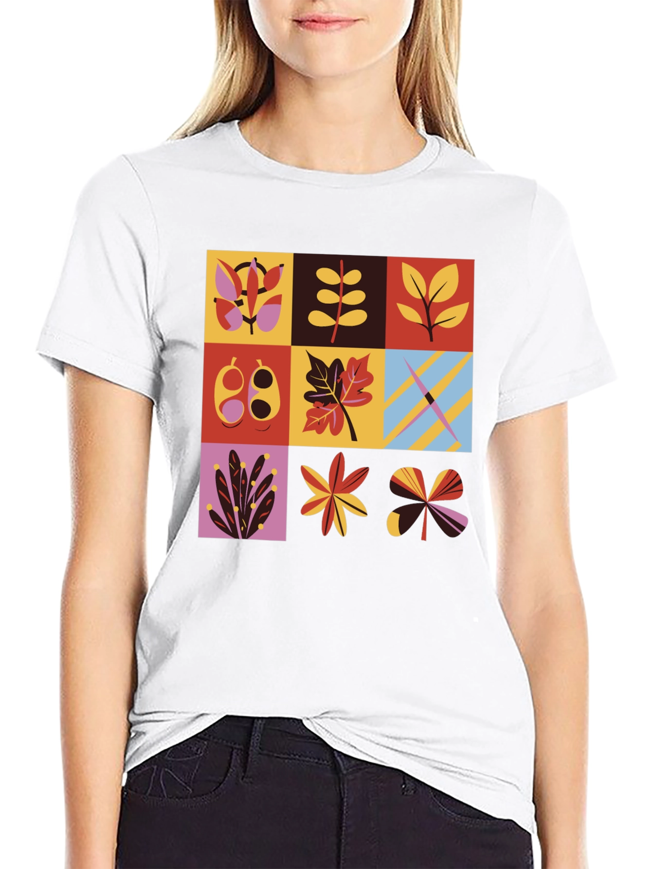 Botanical Block Print Mens Black T-Shirt